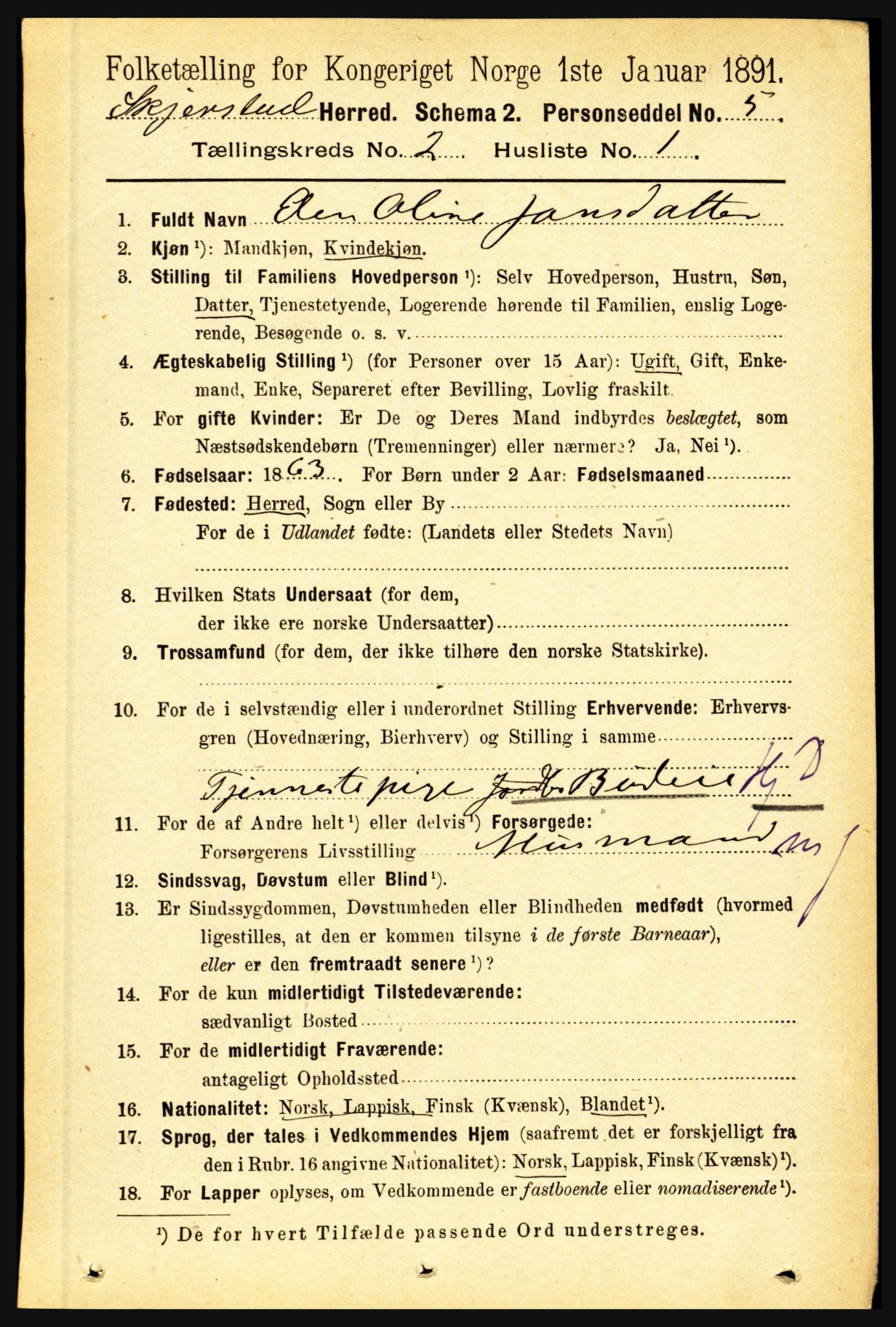 RA, 1891 census for 1842 Skjerstad, 1891, p. 353