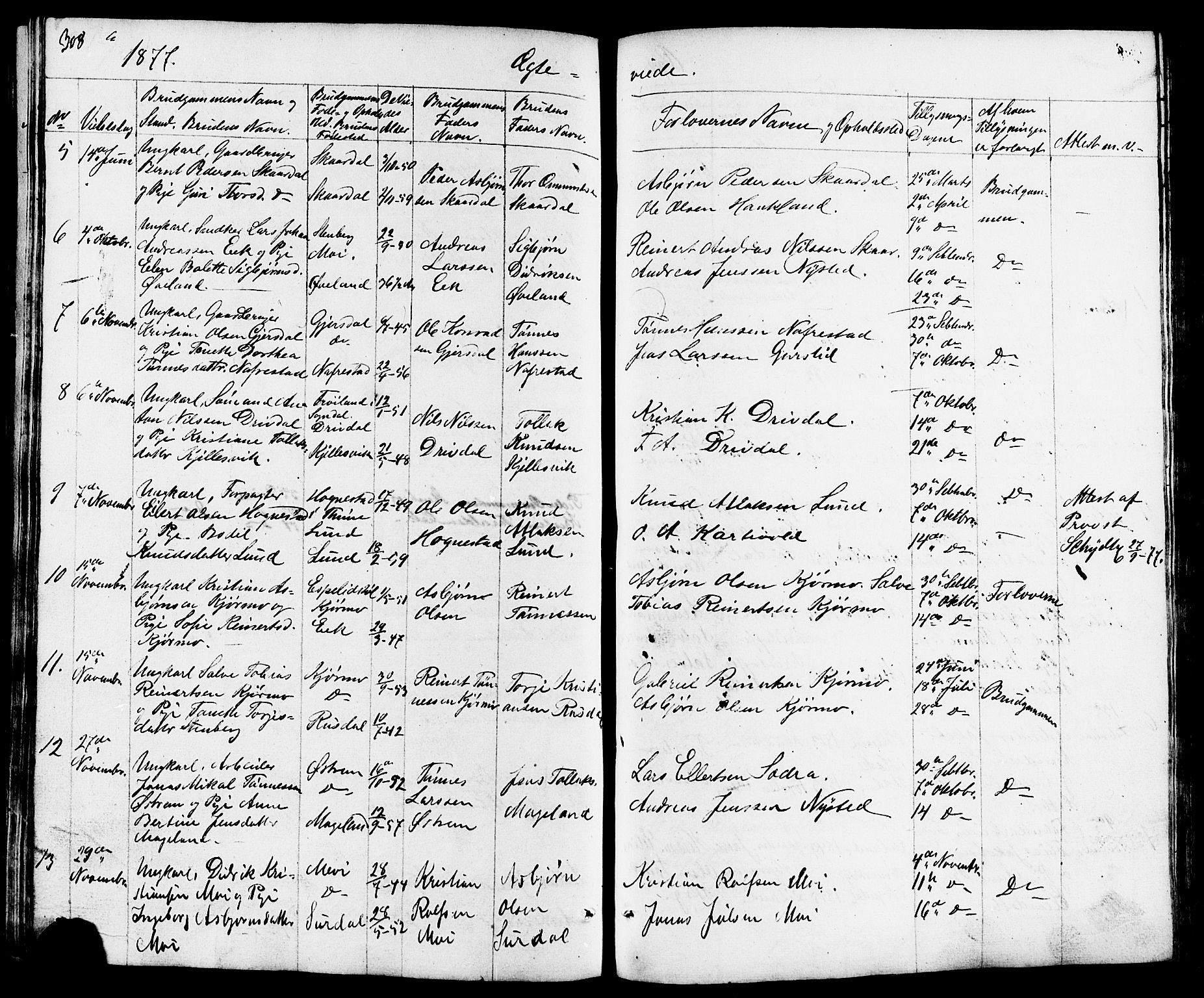 Lund sokneprestkontor, AV/SAST-A-101809/S07/L0003: Parish register (copy) no. B 3, 1848-1885, p. 308