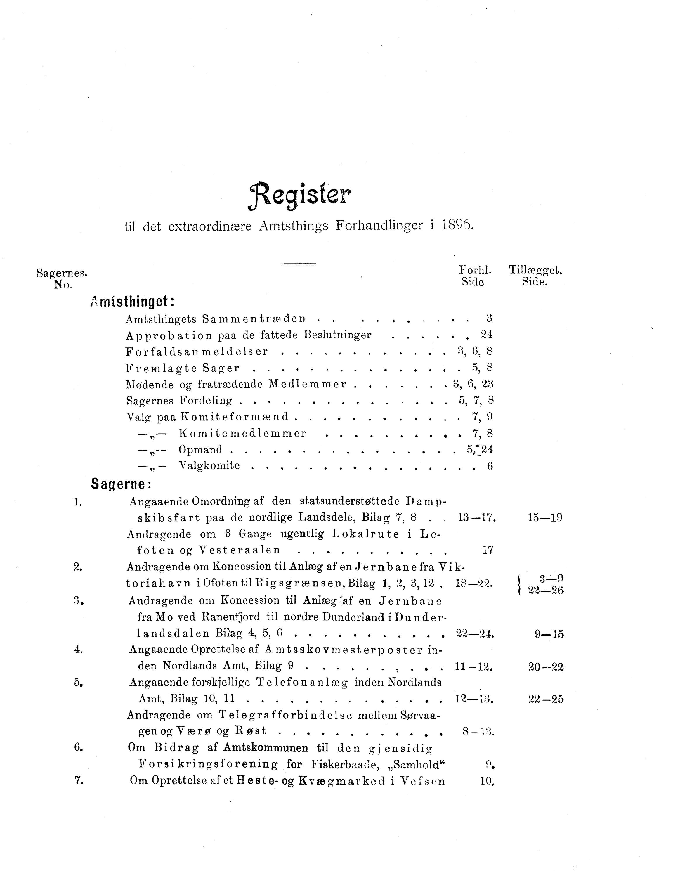 Nordland Fylkeskommune. Fylkestinget, AIN/NFK-17/176/A/Ac/L0019: Fylkestingsforhandlinger 1896, 1896