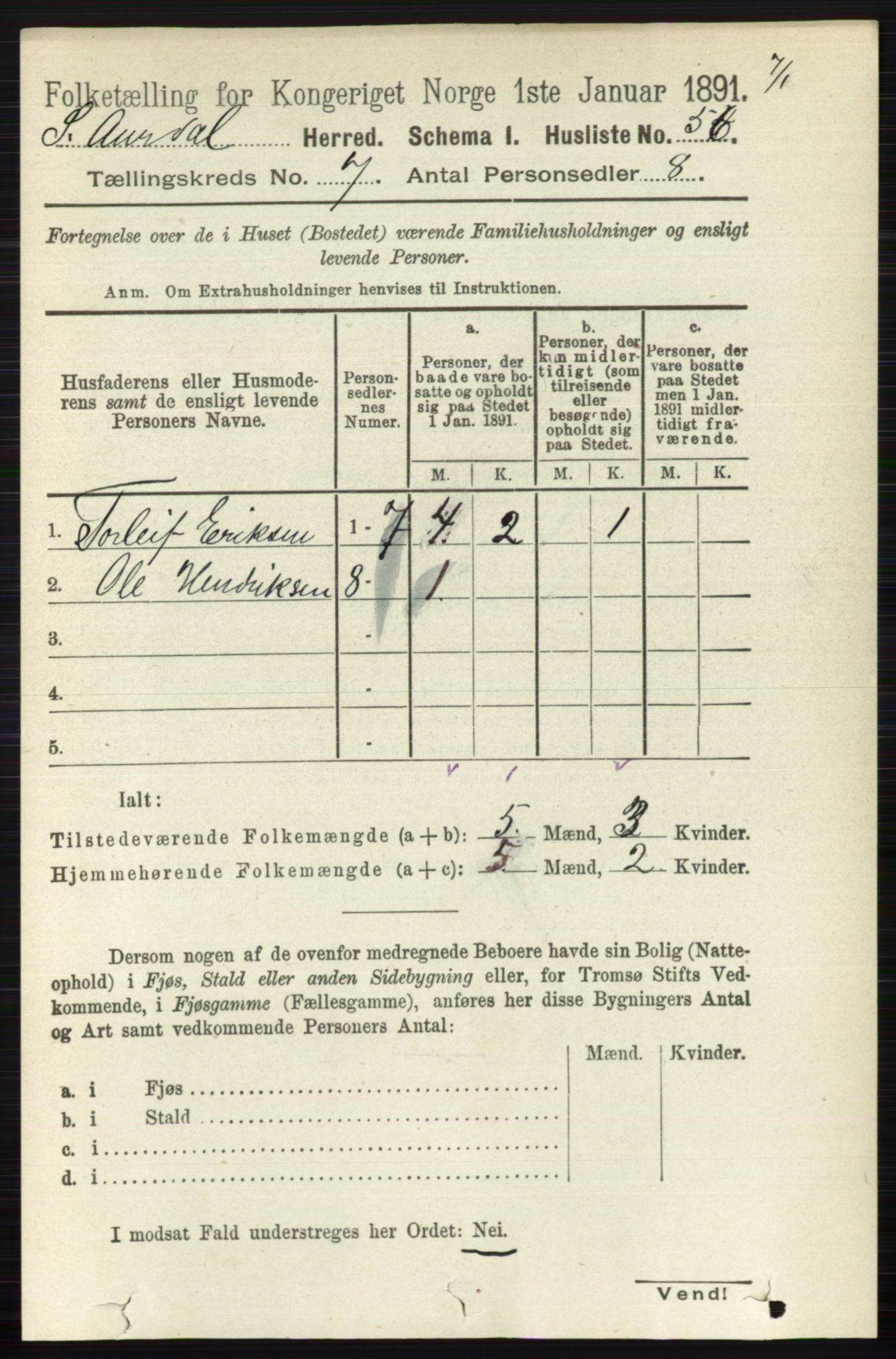 RA, 1891 census for 0540 Sør-Aurdal, 1891, p. 4393