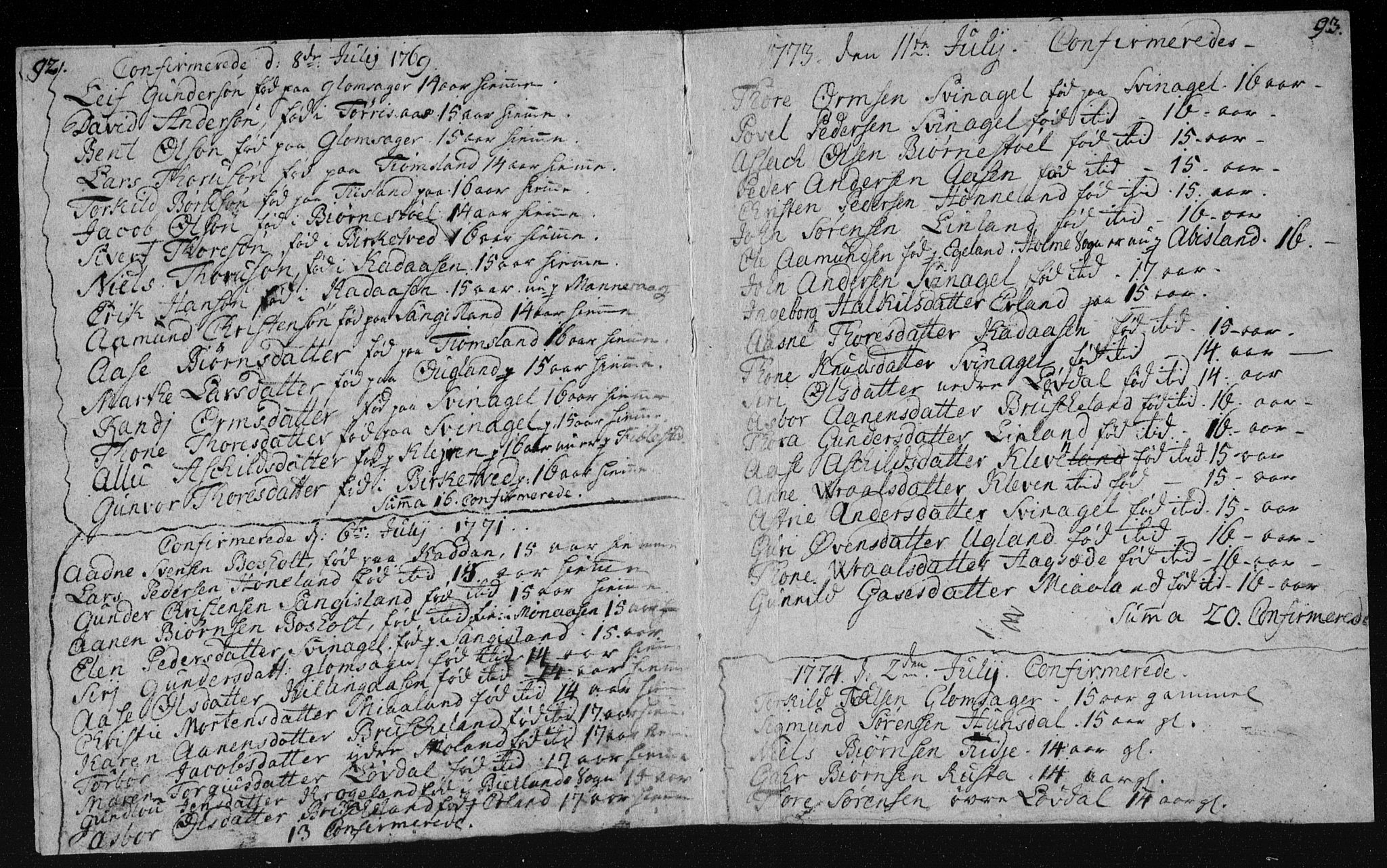 Holum sokneprestkontor, AV/SAK-1111-0022/F/Fa/Fab/L0003: Parish register (official) no. A 3, 1752-1774, p. 92-93