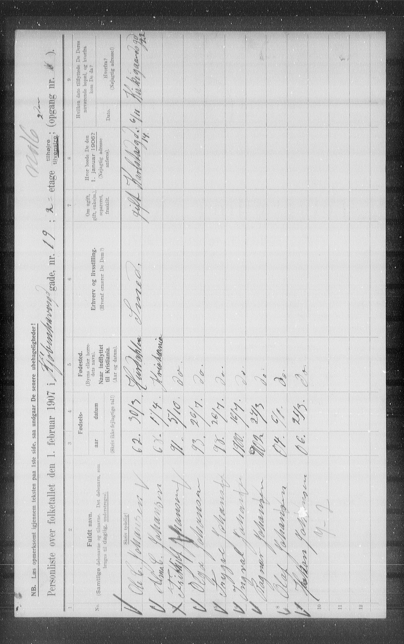 OBA, Municipal Census 1907 for Kristiania, 1907, p. 28228