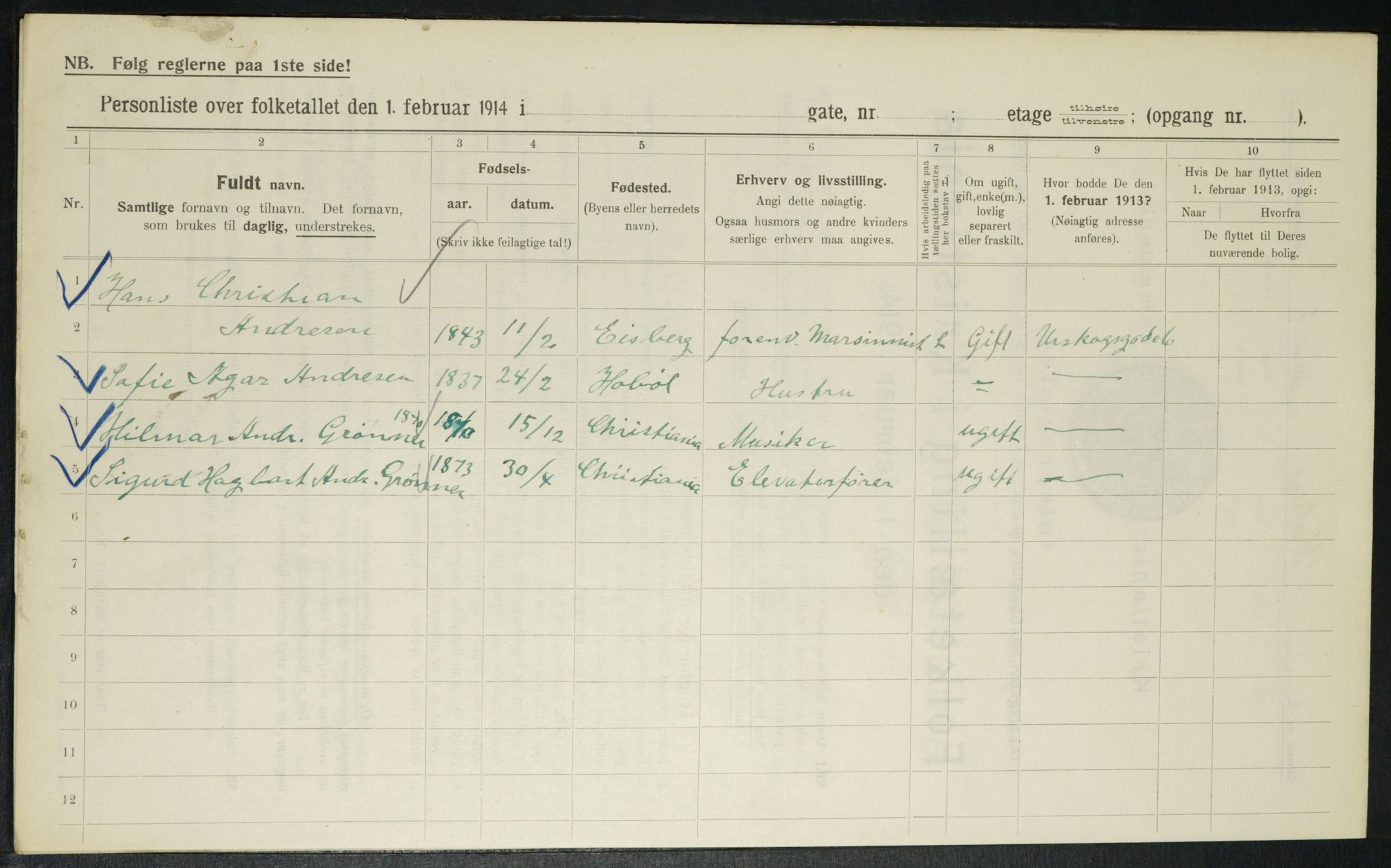 OBA, Municipal Census 1914 for Kristiania, 1914, p. 2566