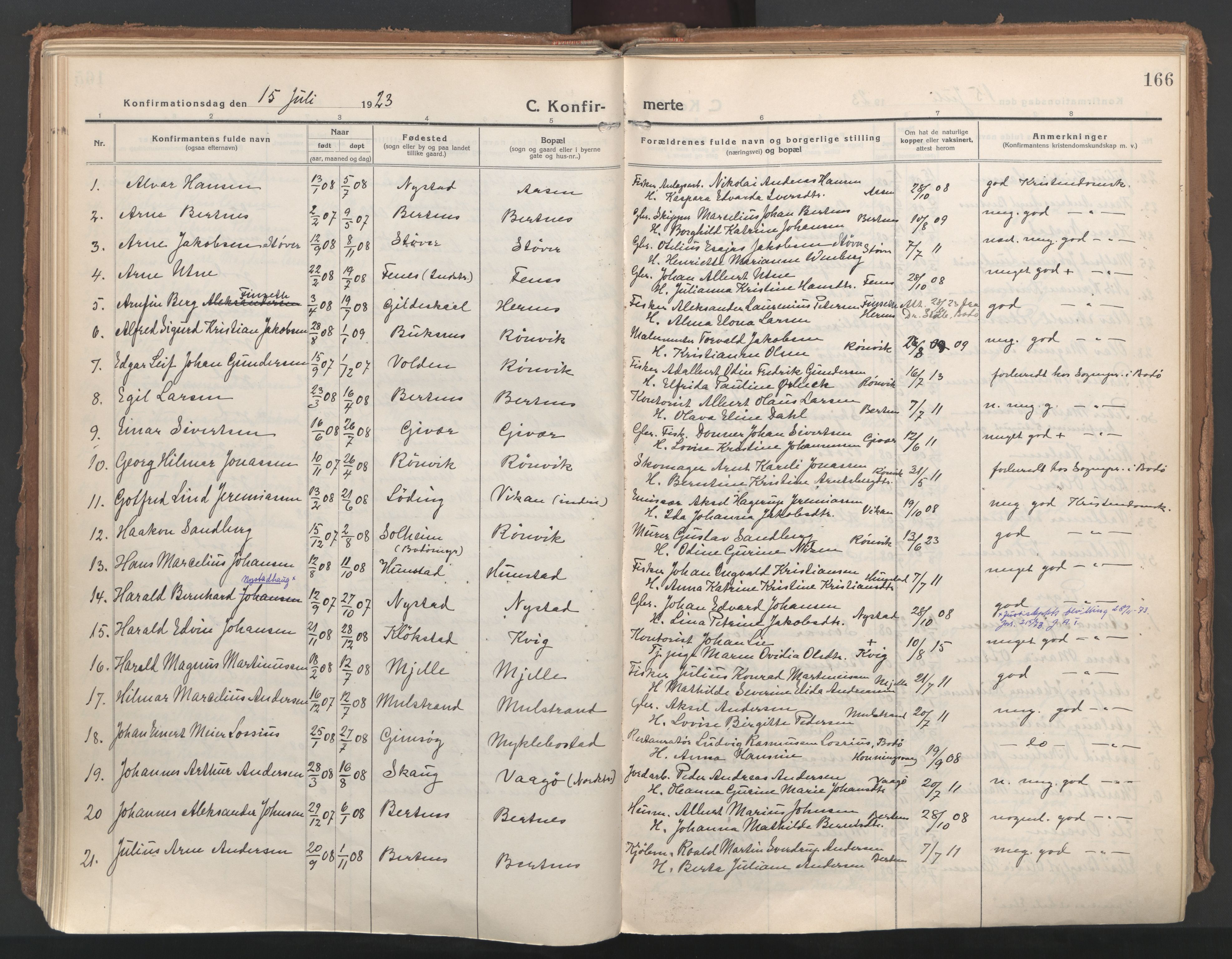 Ministerialprotokoller, klokkerbøker og fødselsregistre - Nordland, SAT/A-1459/802/L0060: Parish register (official) no. 802A07, 1916-1933, p. 166