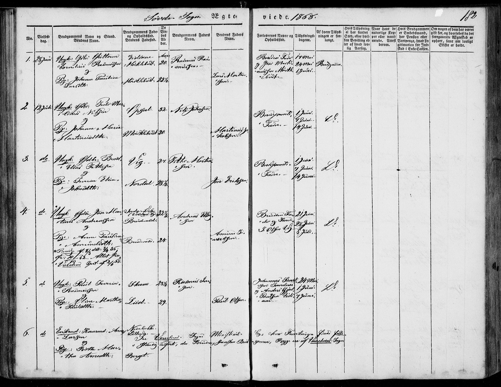 Ministerialprotokoller, klokkerbøker og fødselsregistre - Møre og Romsdal, SAT/A-1454/502/L0023: Parish register (official) no. 502A01, 1844-1873, p. 182