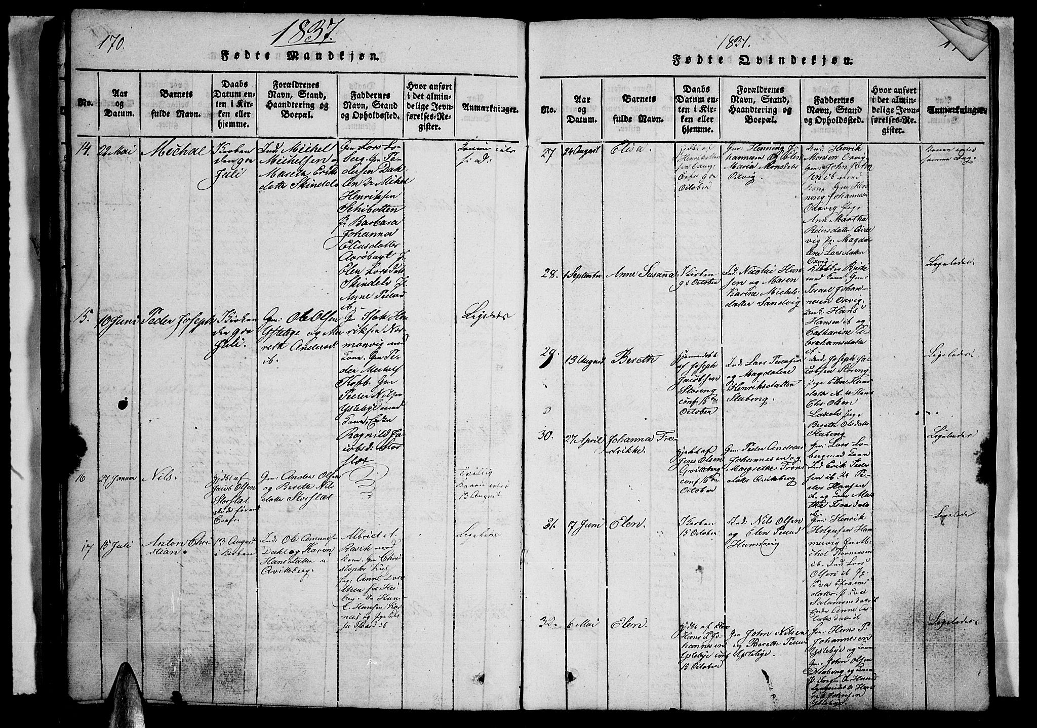 Lyngen sokneprestembete, AV/SATØ-S-1289/H/He/Heb/L0001klokker: Parish register (copy) no. 1, 1826-1838, p. 170-171