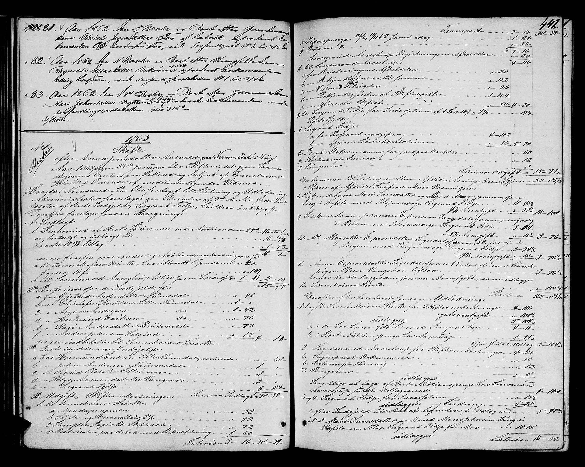 Ytre Sogn tingrett, AV/SAB-A-2601/1/H/Hc/L0001a: Skifteutlodningsprotokoll, 1853-1868, p. 441b-442a