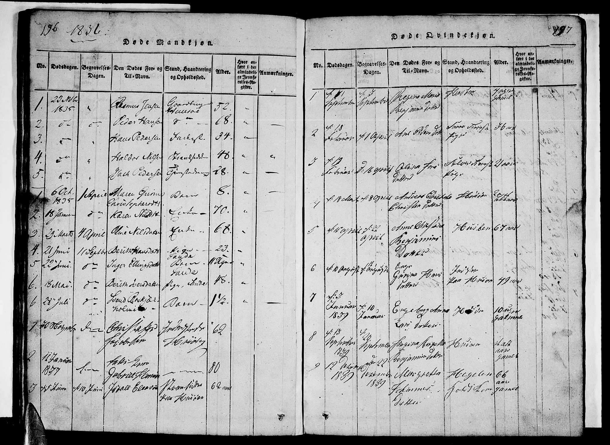 Ministerialprotokoller, klokkerbøker og fødselsregistre - Nordland, AV/SAT-A-1459/840/L0581: Parish register (copy) no. 840C01, 1820-1873, p. 196-197