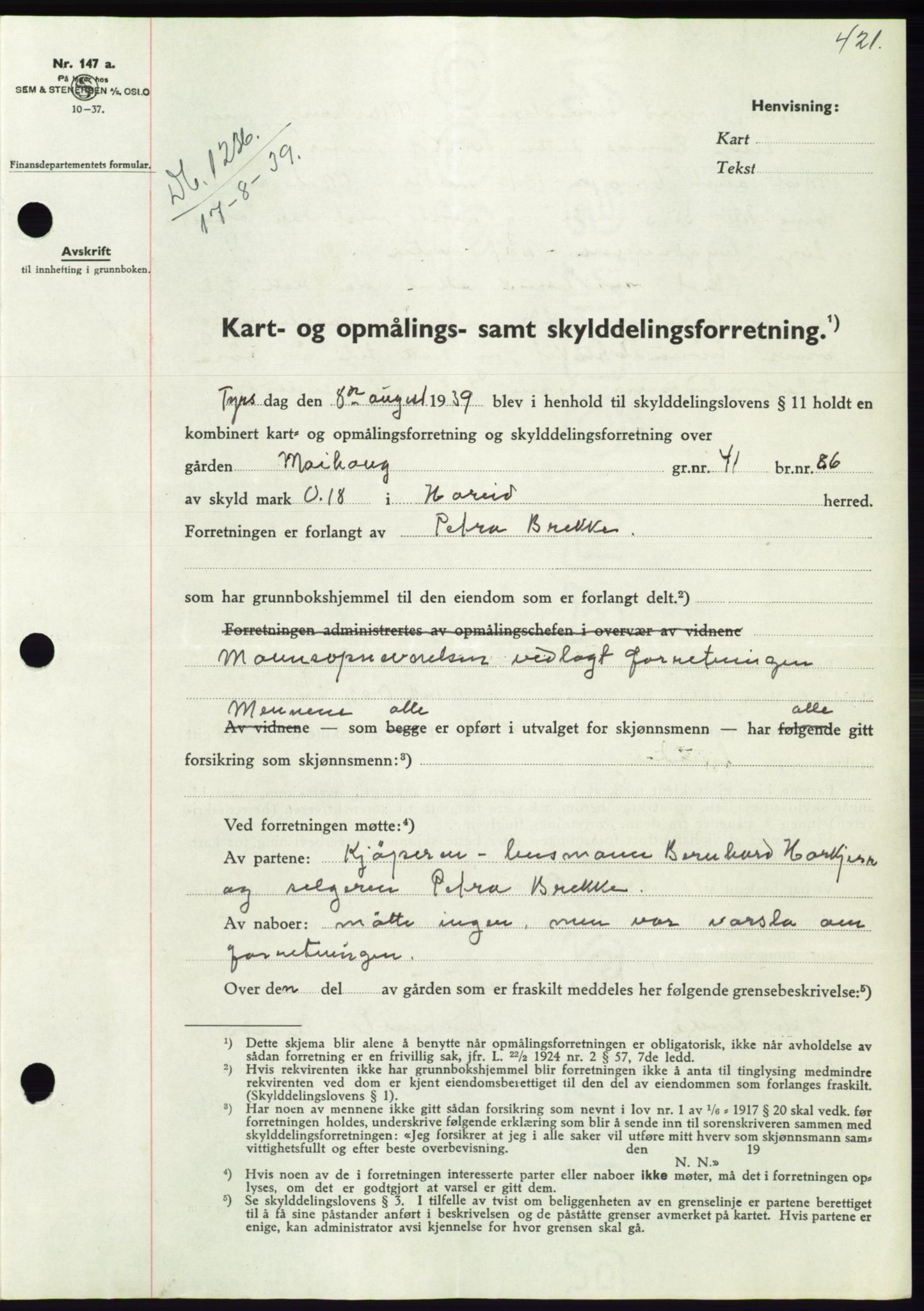 Søre Sunnmøre sorenskriveri, AV/SAT-A-4122/1/2/2C/L0068: Mortgage book no. 62, 1939-1939, Diary no: : 1236/1939