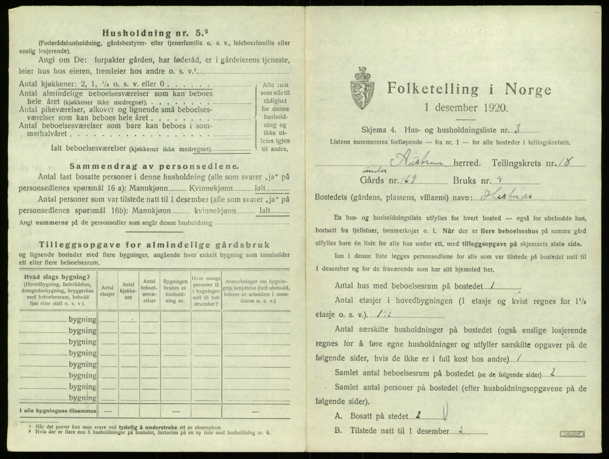 SAB, 1920 census for Austrheim, 1920, p. 858