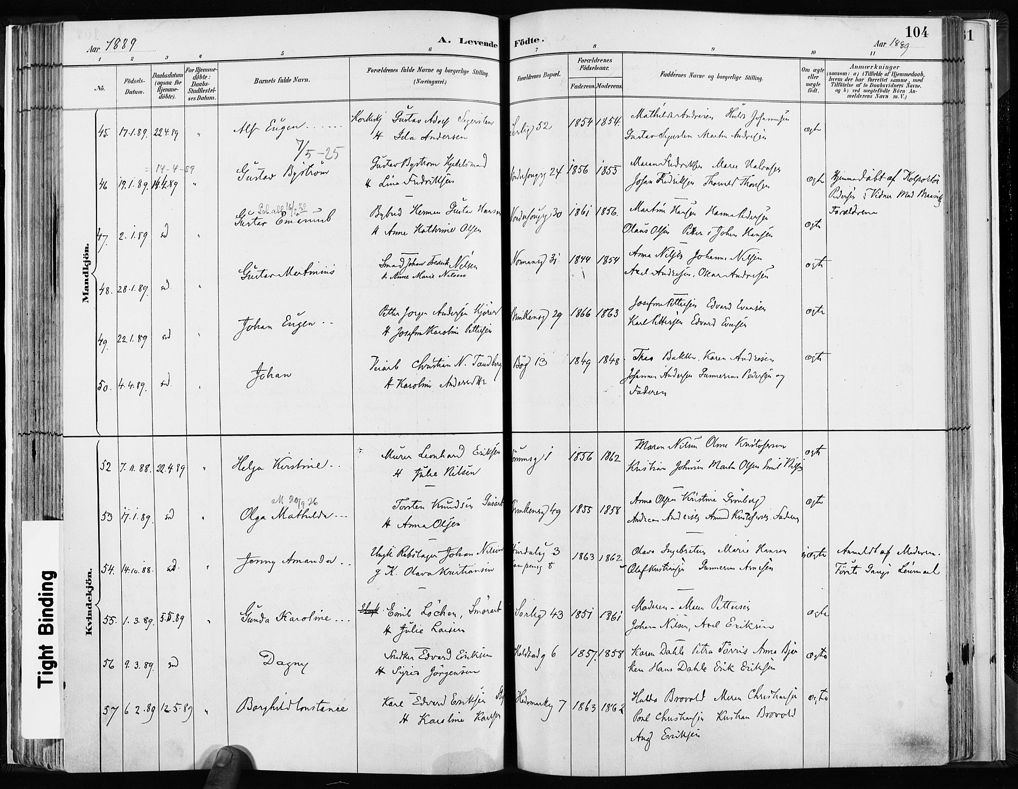 Kampen prestekontor Kirkebøker, SAO/A-10853/F/Fa/L0003: Parish register (official) no. I 3, 1886-1892, p. 104