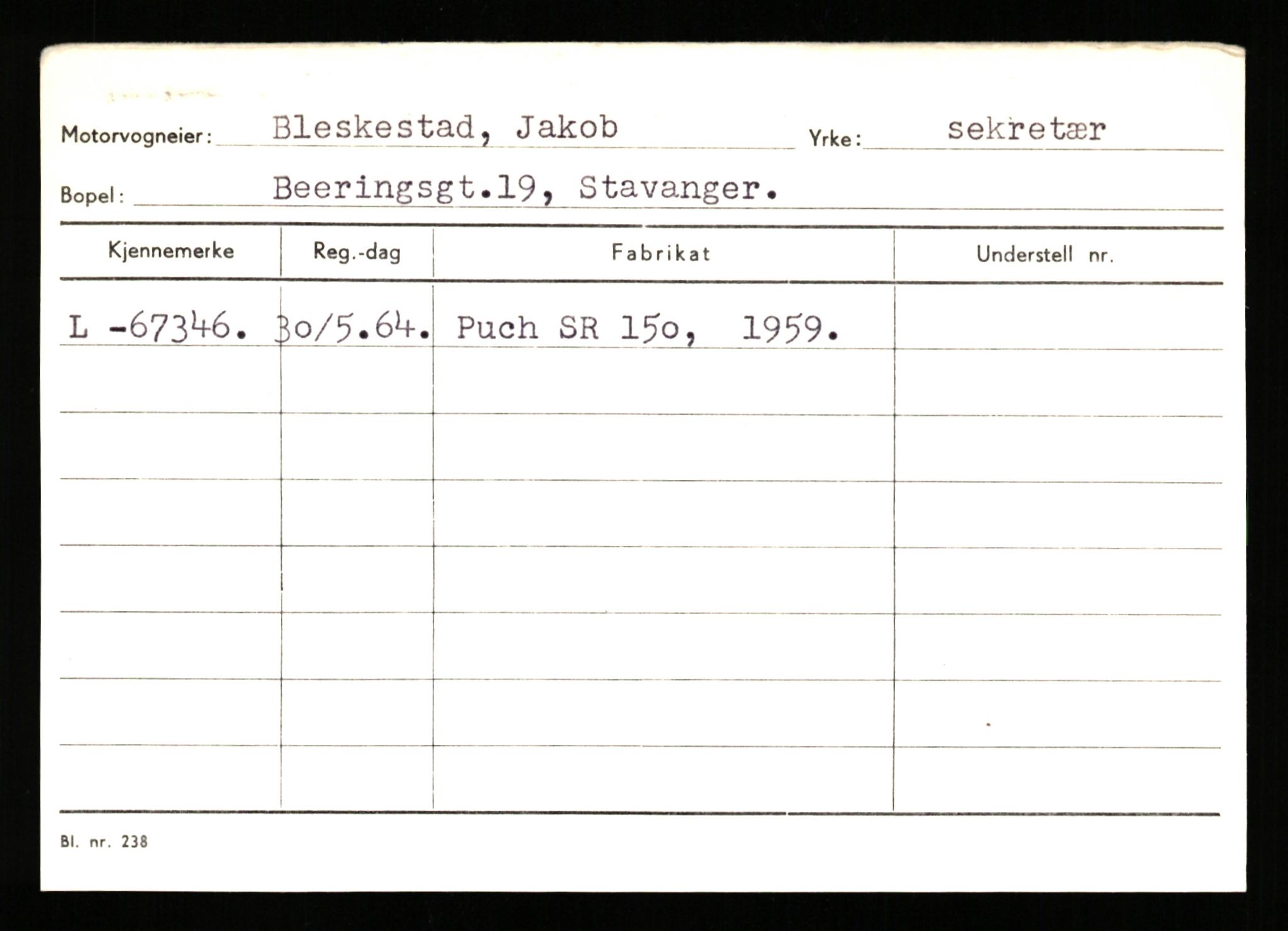 Stavanger trafikkstasjon, AV/SAST-A-101942/0/H/L0004: Bjørnsen - Buchley, 1930-1971, p. 457