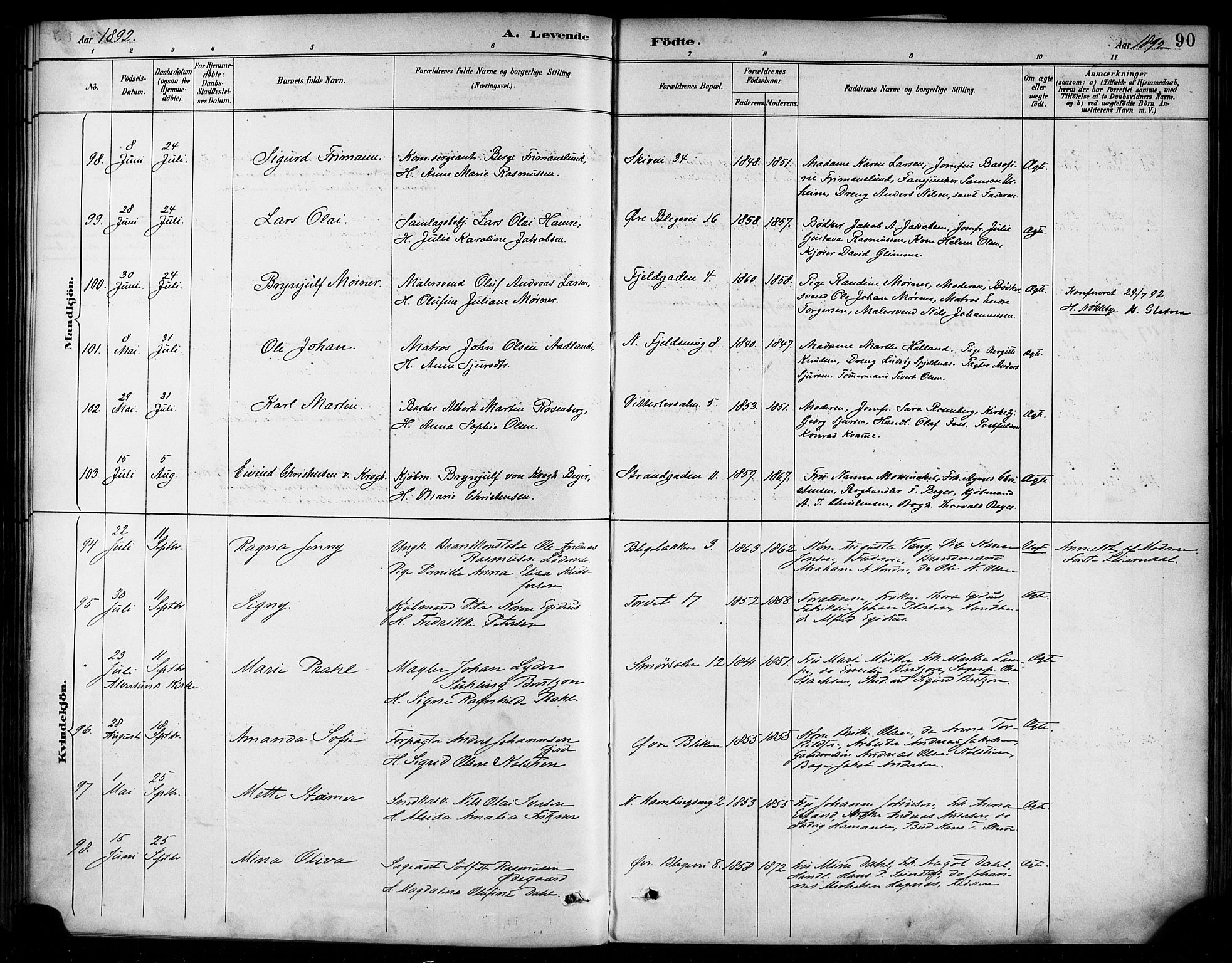 Korskirken sokneprestembete, SAB/A-76101/H/Haa/L0022: Parish register (official) no. B 8, 1889-1899, p. 90