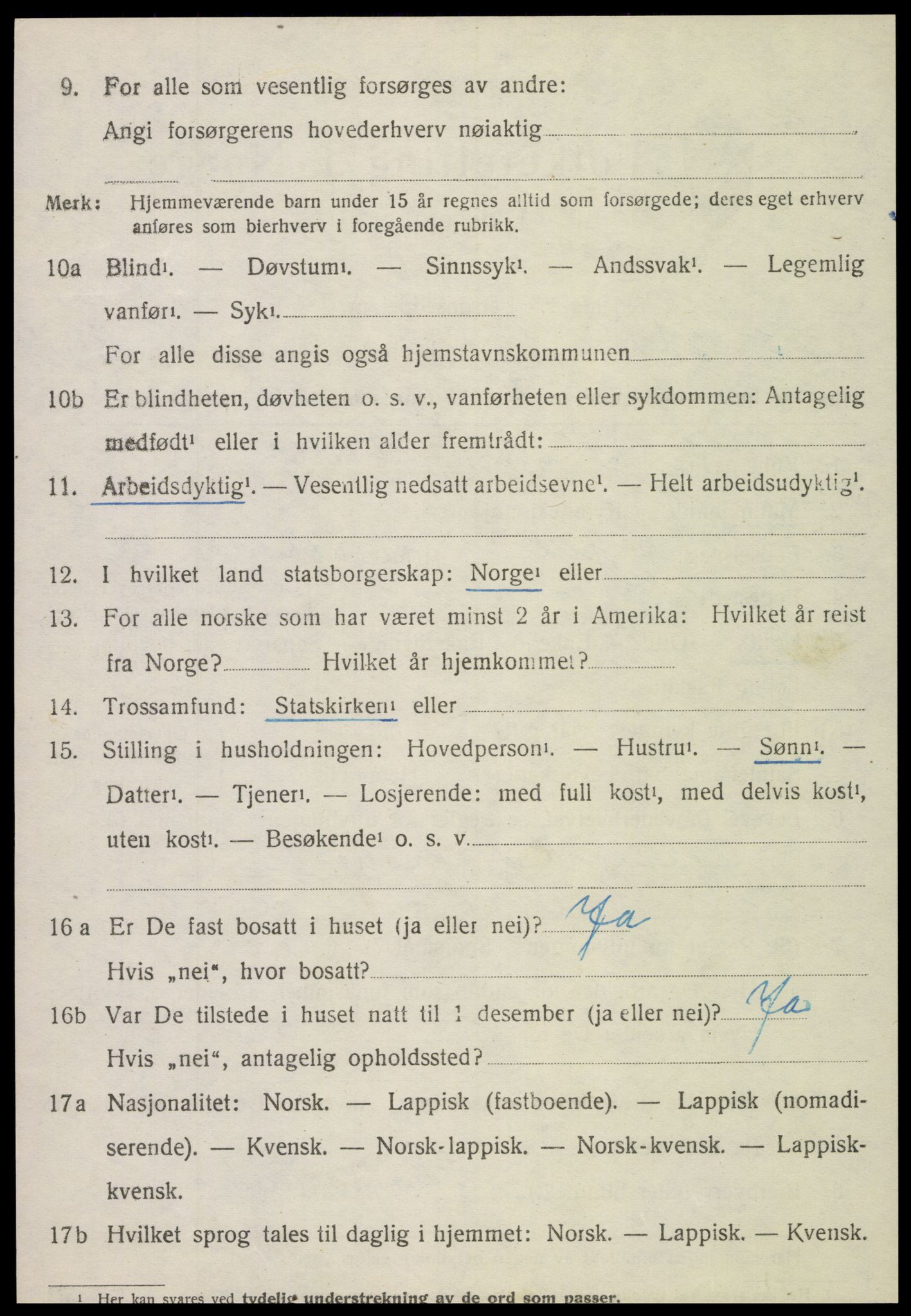 SAT, 1920 census for Kvam, 1920, p. 2318