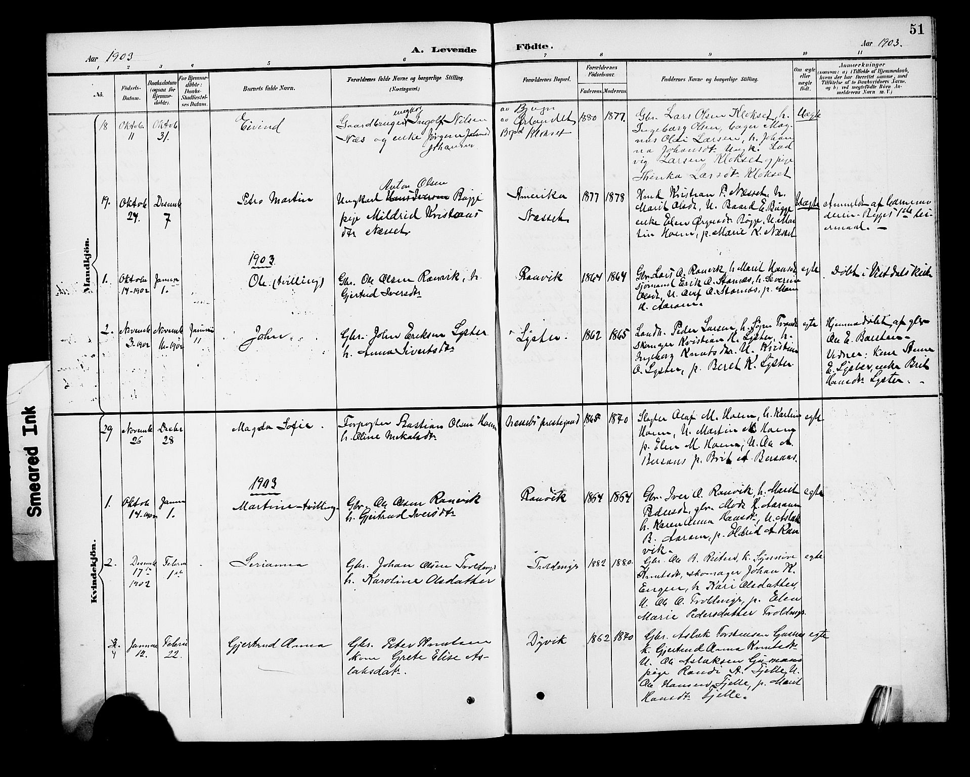 Ministerialprotokoller, klokkerbøker og fødselsregistre - Møre og Romsdal, SAT/A-1454/551/L0632: Parish register (copy) no. 551C04, 1894-1920, p. 51