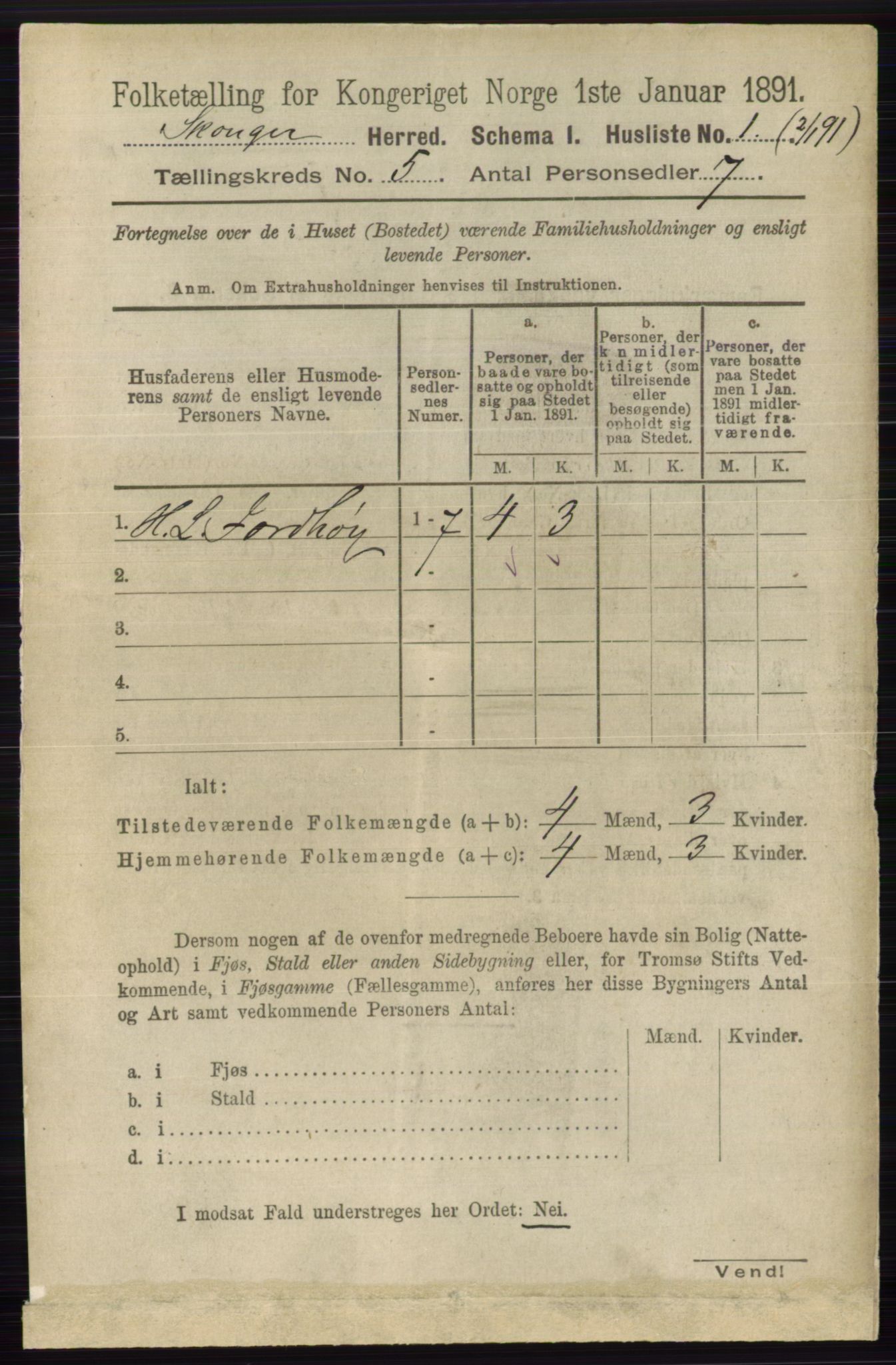 RA, 1891 census for 0712 Skoger, 1891, p. 3008