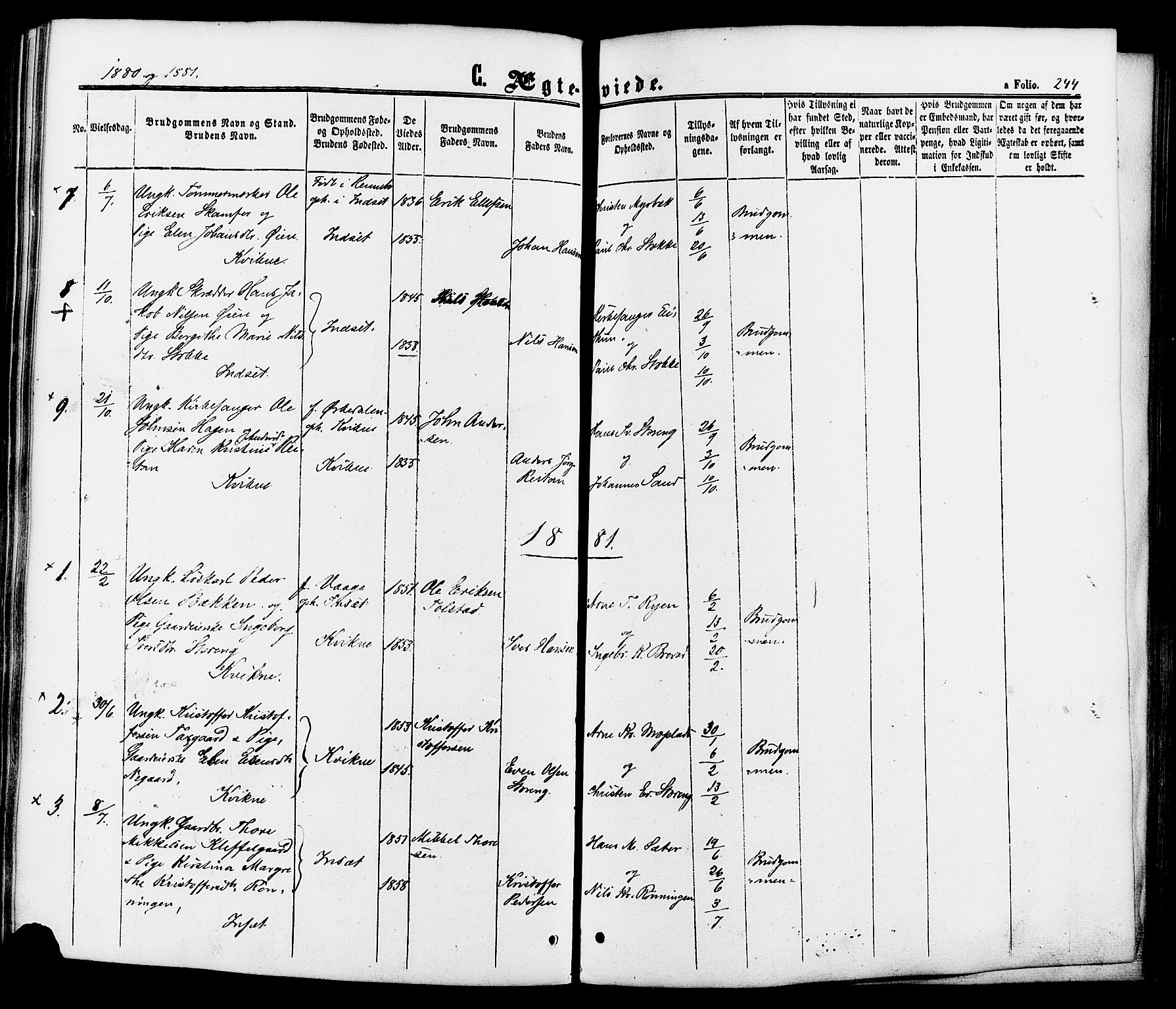 Kvikne prestekontor, SAH/PREST-064/H/Ha/Haa/L0006: Parish register (official) no. 6, 1863-1886, p. 244
