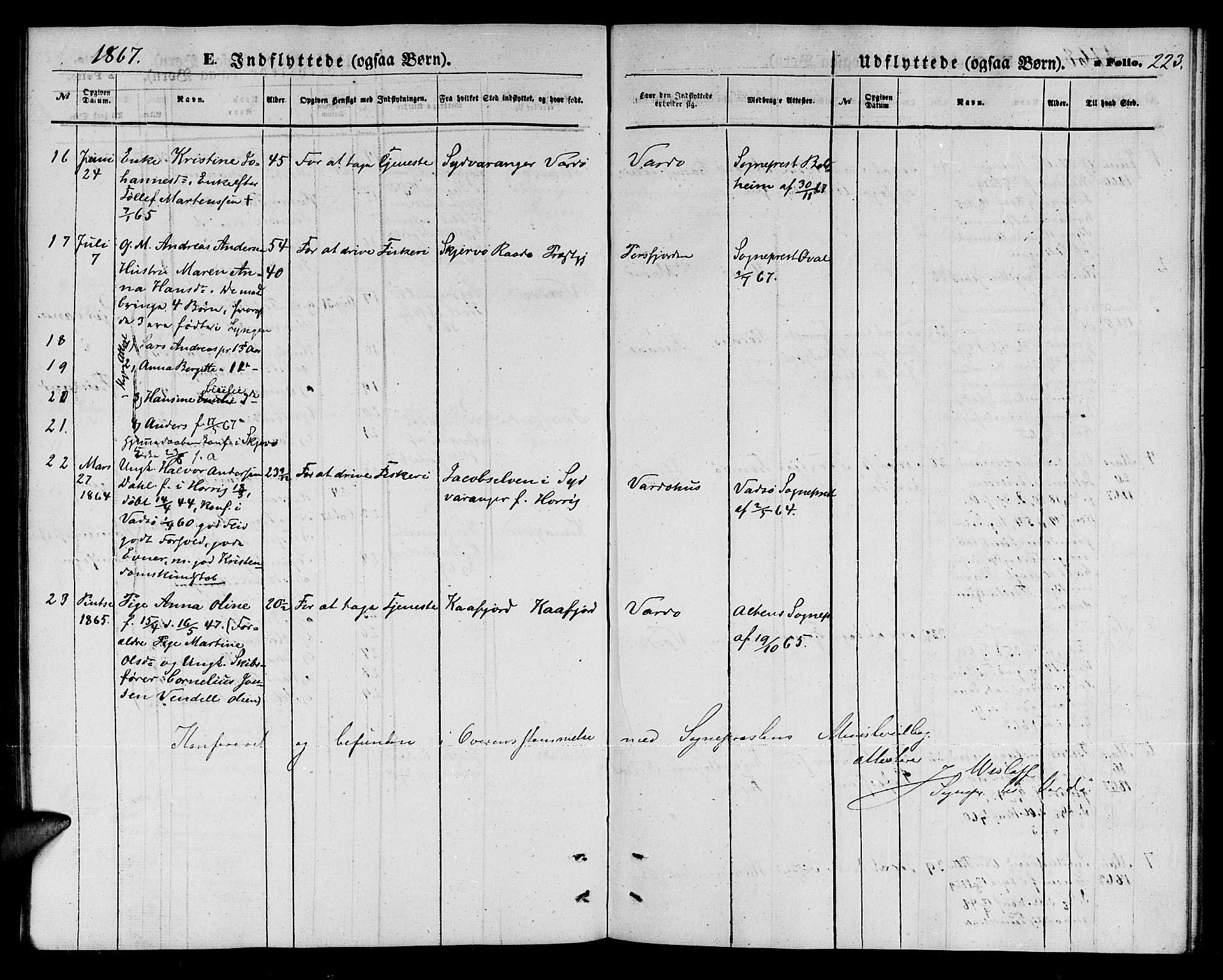 Vardø sokneprestkontor, AV/SATØ-S-1332/H/Hb/L0002klokker: Parish register (copy) no. 2, 1861-1870, p. 223