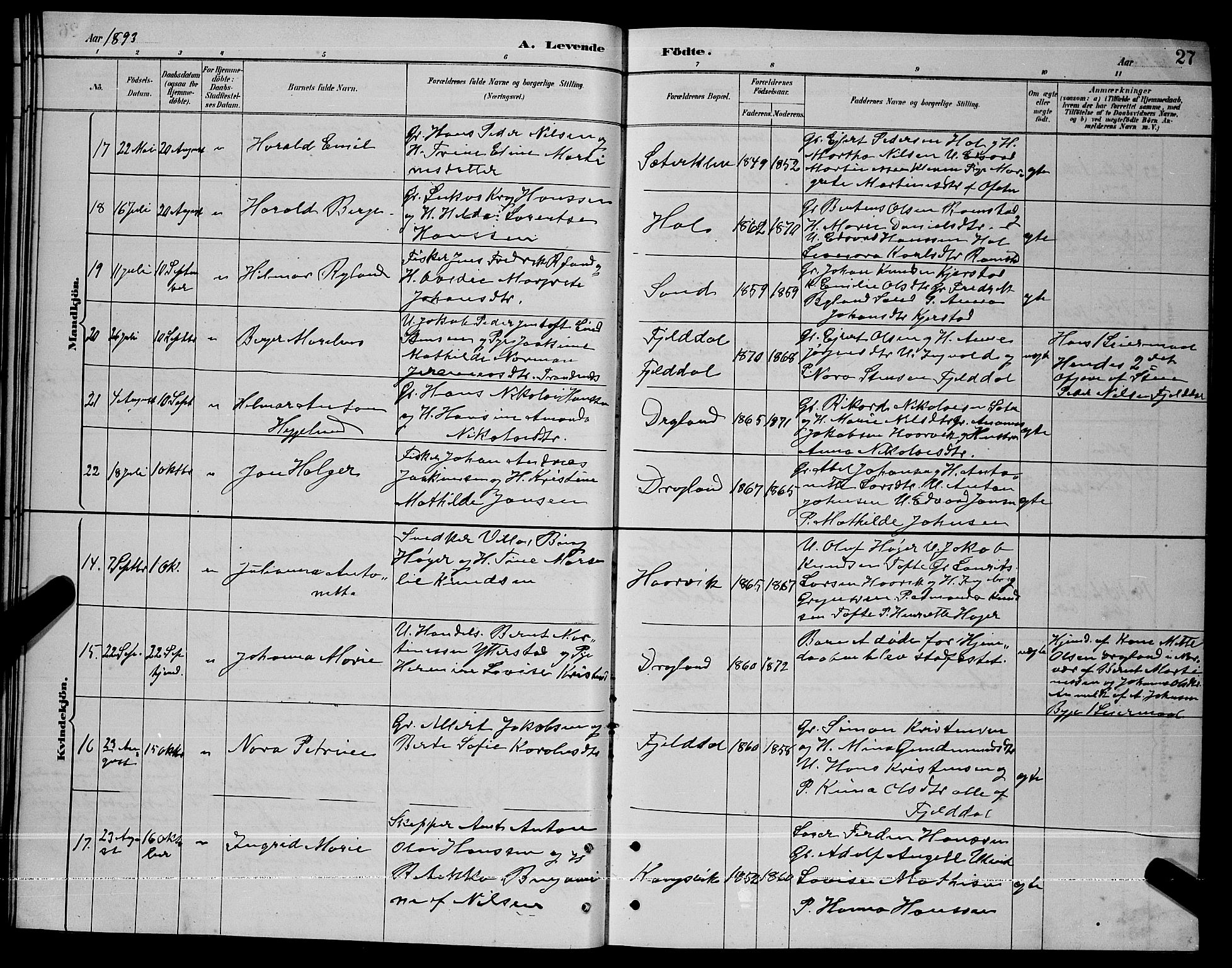 Ministerialprotokoller, klokkerbøker og fødselsregistre - Nordland, AV/SAT-A-1459/865/L0931: Parish register (copy) no. 865C03, 1885-1901, p. 27