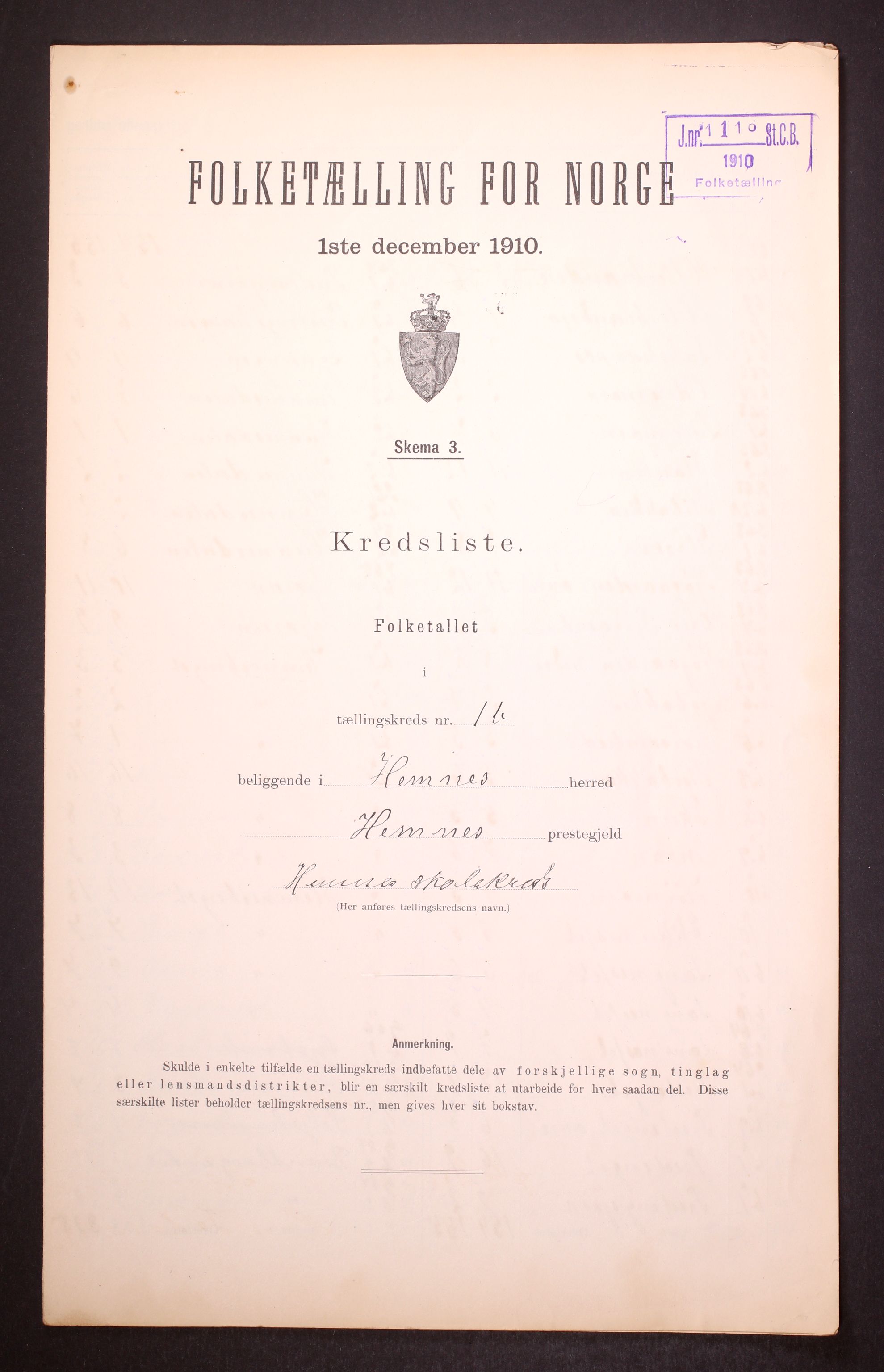 RA, 1910 census for Hemnes, 1910, p. 10