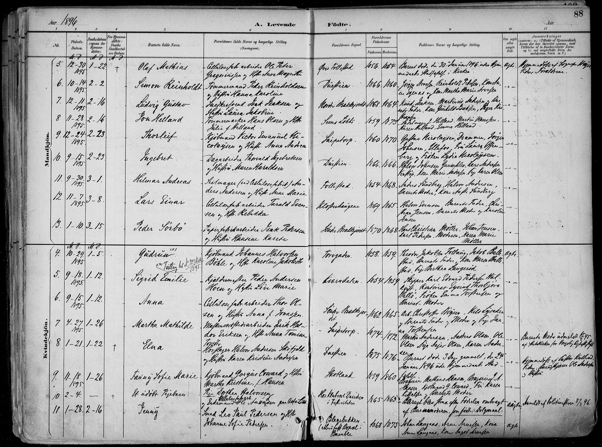 Skien kirkebøker, SAKO/A-302/F/Fa/L0010: Parish register (official) no. 10, 1891-1899, p. 88