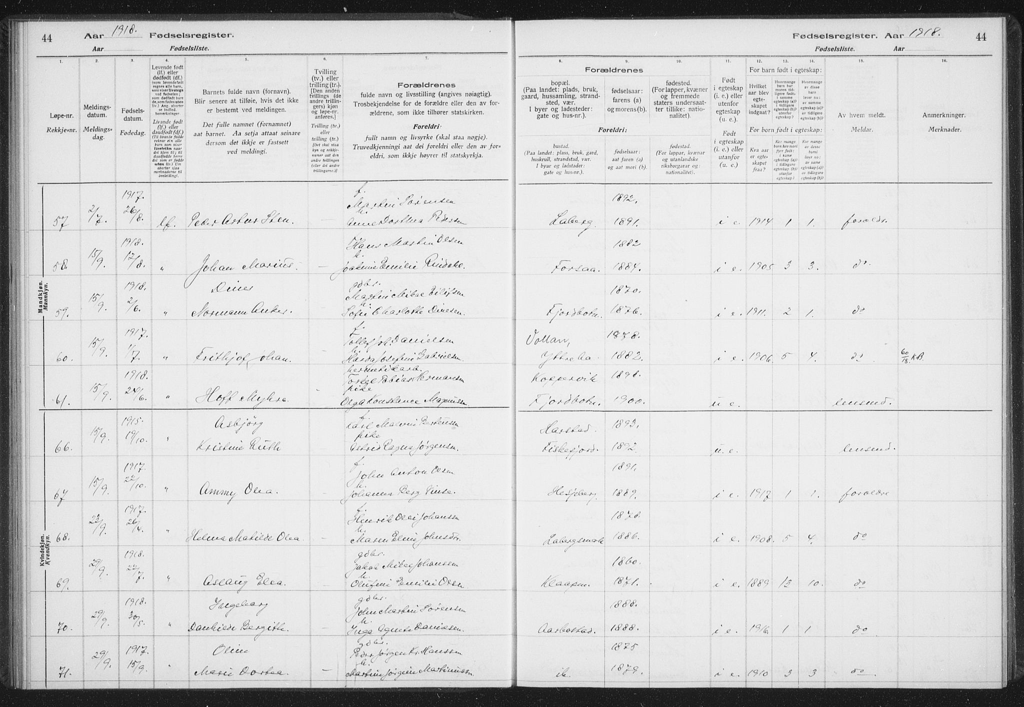 Ibestad sokneprestembete, SATØ/S-0077/I/Ic/L0061: Birth register no. 61, 1917-1929, p. 44
