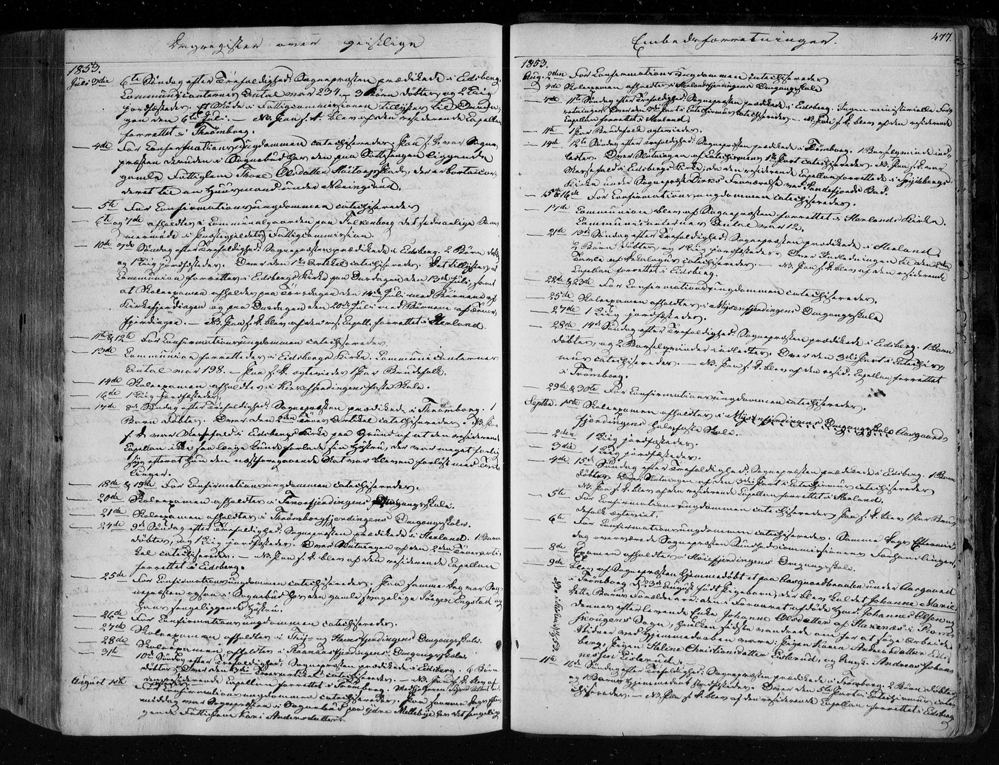 Eidsberg prestekontor Kirkebøker, AV/SAO-A-10905/F/Fa/L0009: Parish register (official) no. I 9, 1849-1856, p. 477