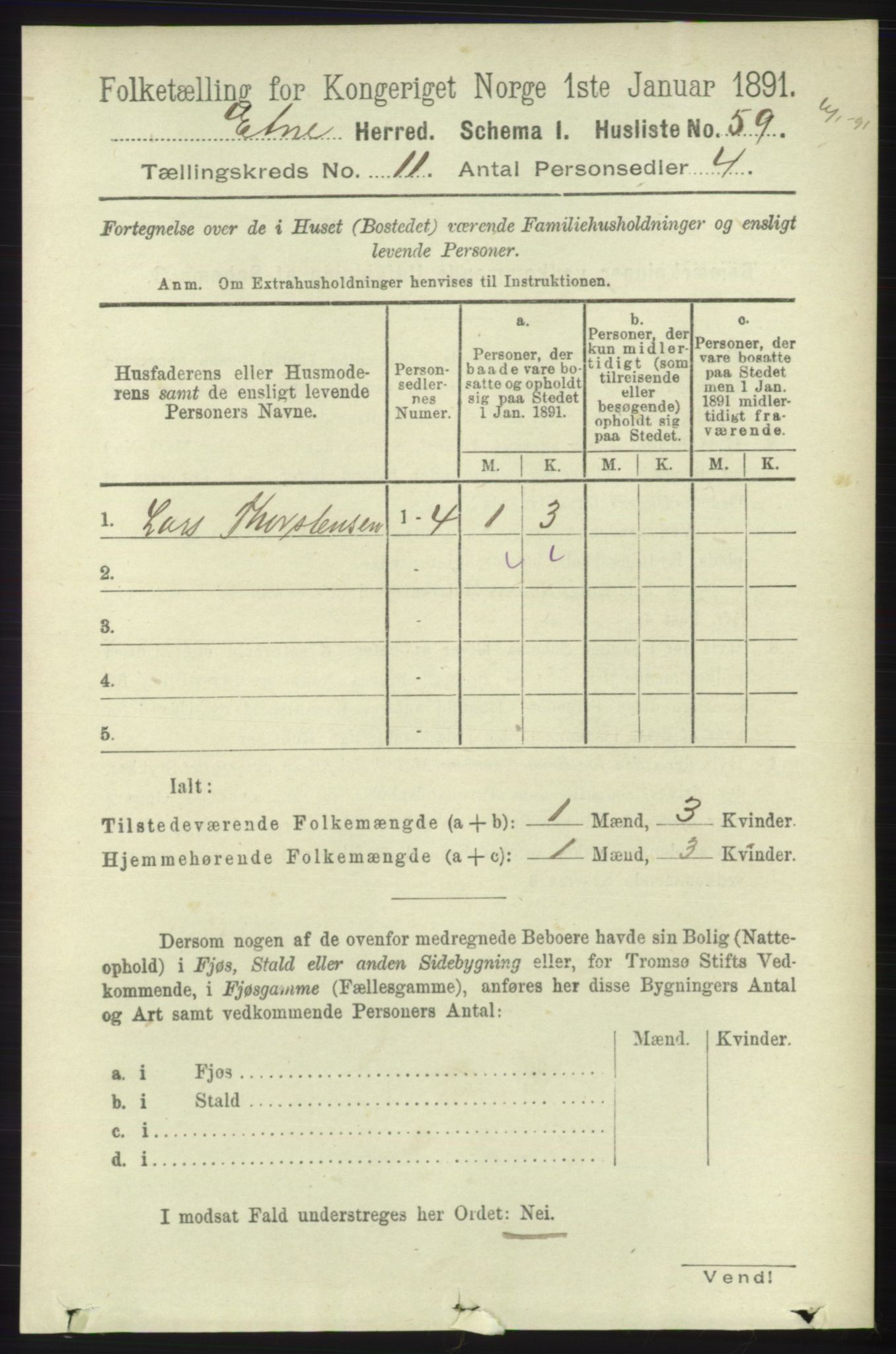 RA, 1891 census for 1211 Etne, 1891, p. 2261