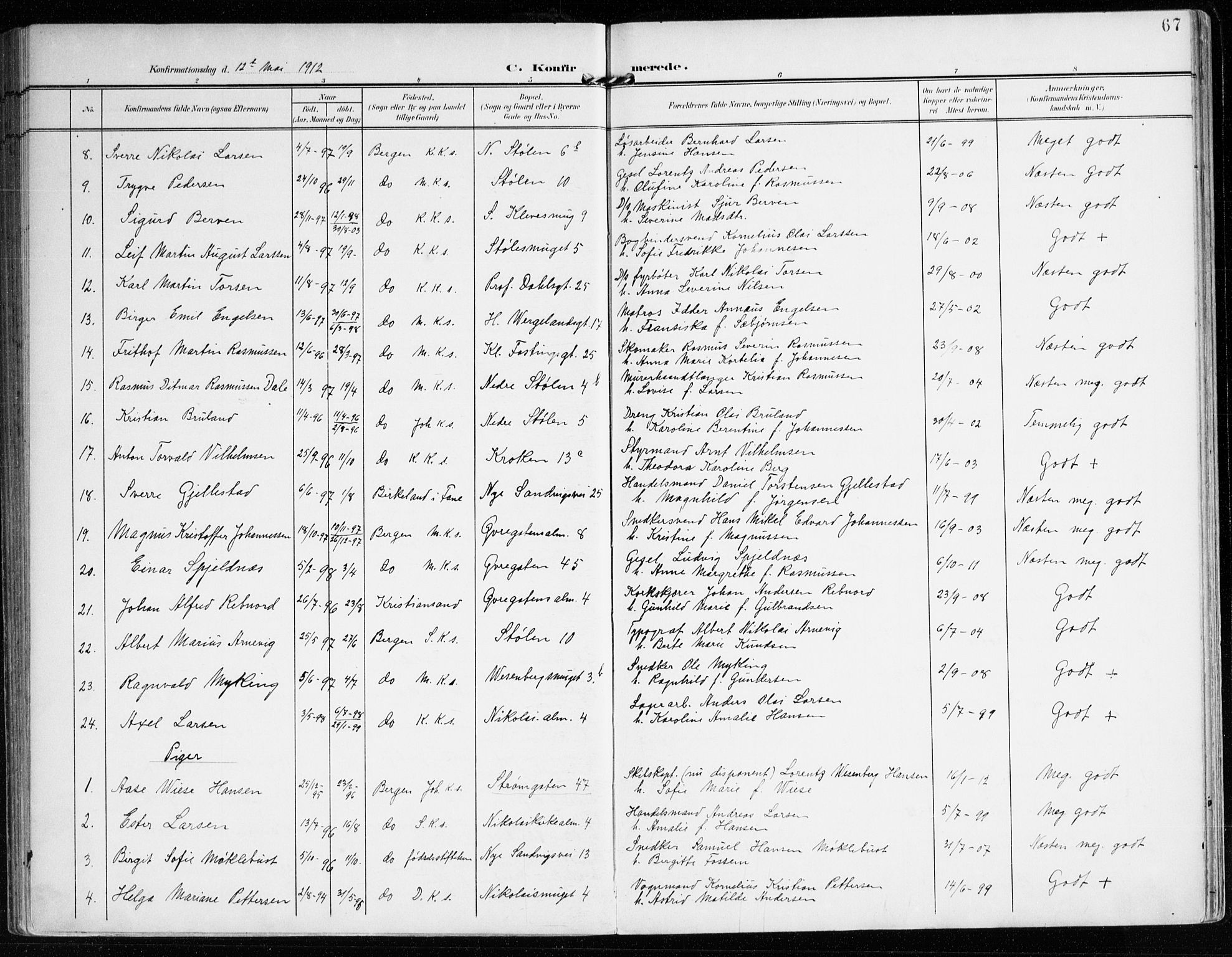 Mariakirken Sokneprestembete, AV/SAB-A-76901/H/Haa/L0014: Parish register (official) no. C 2, 1900-1916, p. 67