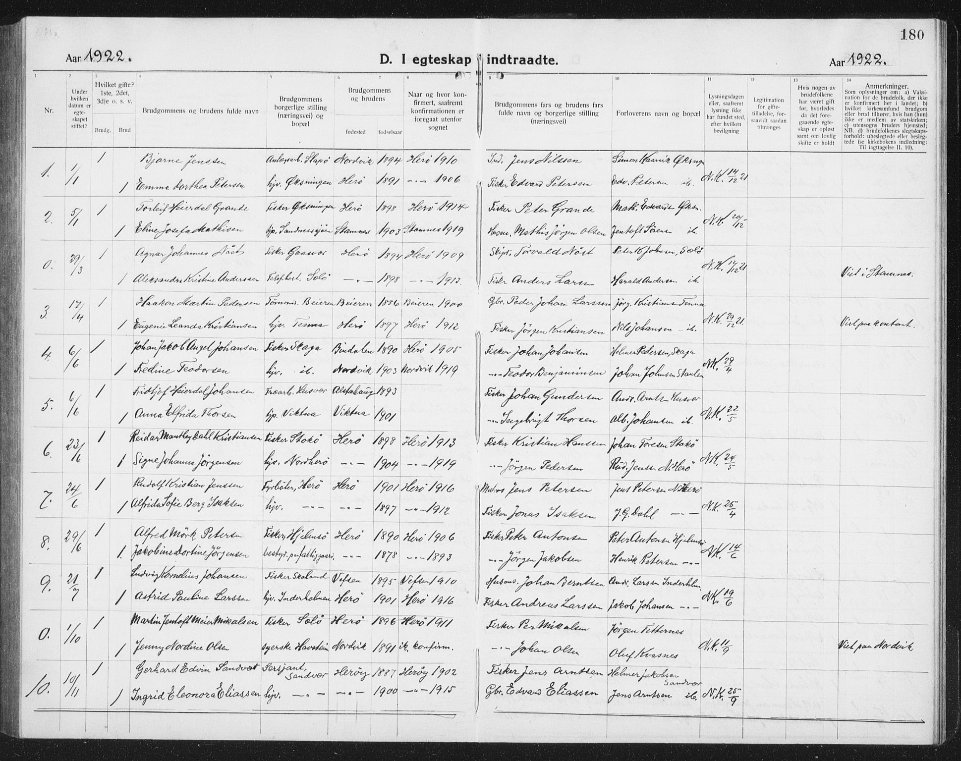 Ministerialprotokoller, klokkerbøker og fødselsregistre - Nordland, AV/SAT-A-1459/834/L0517: Parish register (copy) no. 834C07, 1919-1939, p. 180