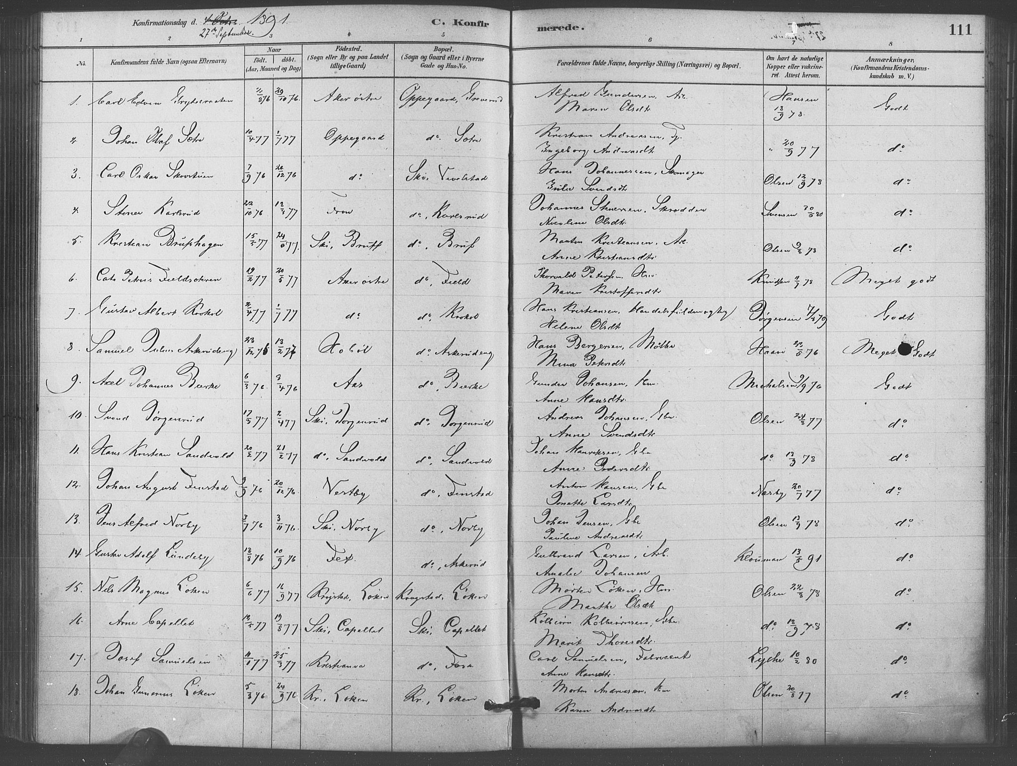Kråkstad prestekontor Kirkebøker, SAO/A-10125a/F/Fb/L0001: Parish register (official) no. II 1, 1880-1892, p. 111