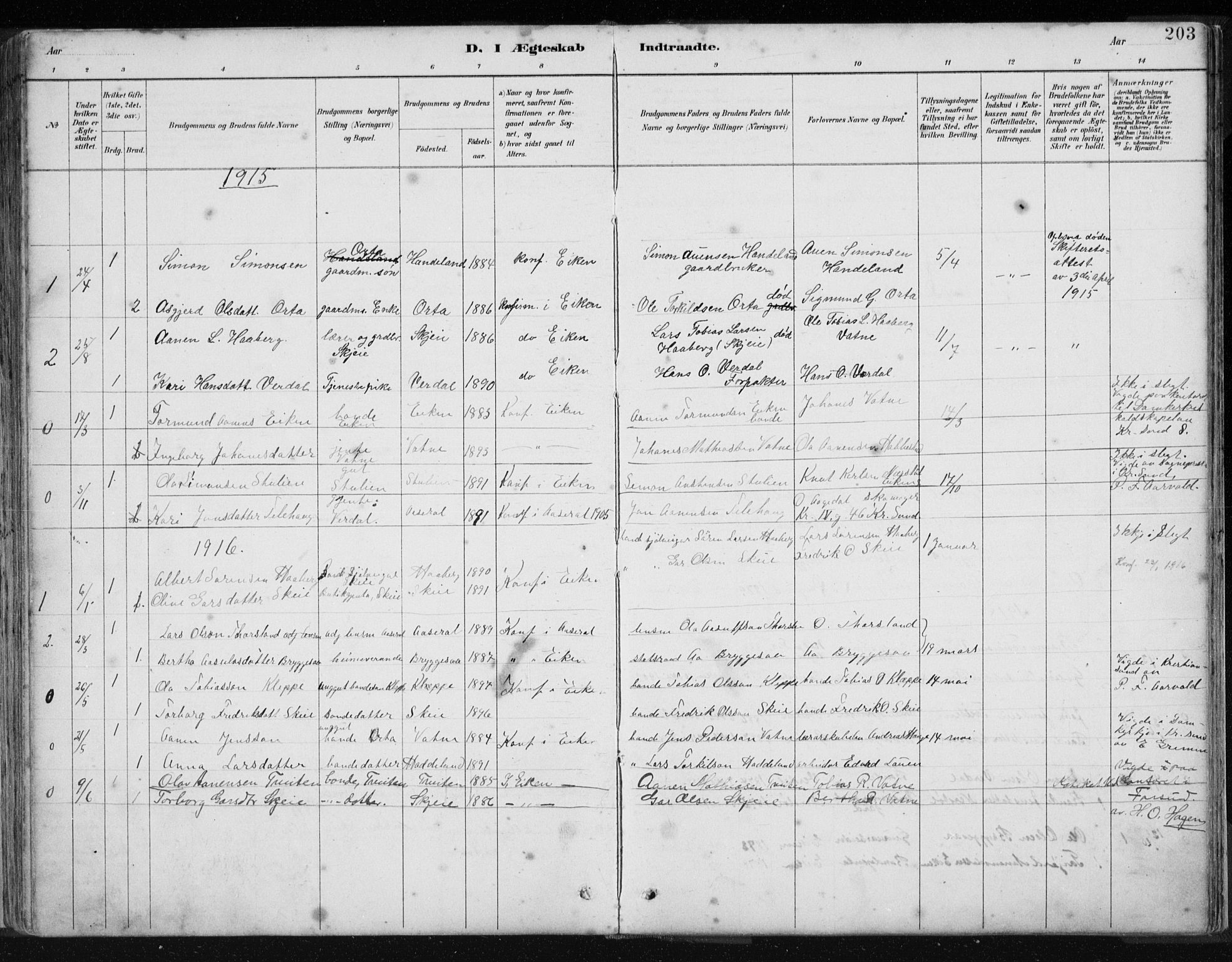 Hægebostad sokneprestkontor, SAK/1111-0024/F/Fb/Fbb/L0003: Parish register (copy) no. B 3, 1887-1937, p. 203
