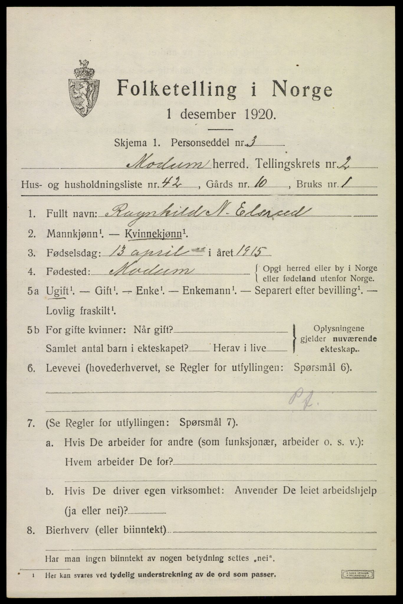 SAKO, 1920 census for Modum, 1920, p. 4675