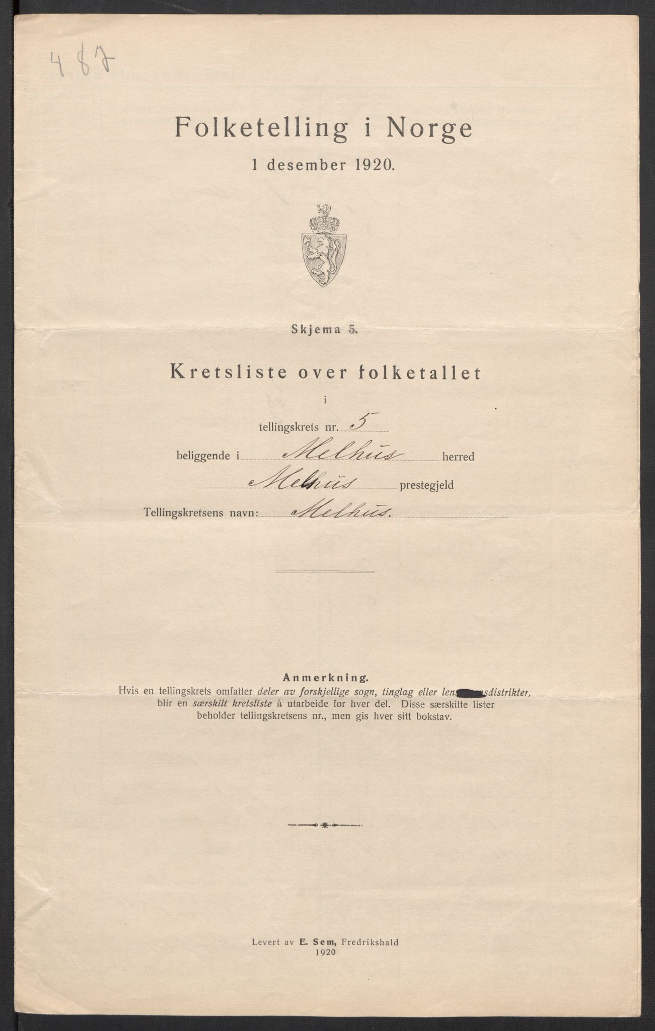 SAT, 1920 census for Melhus, 1920, p. 23