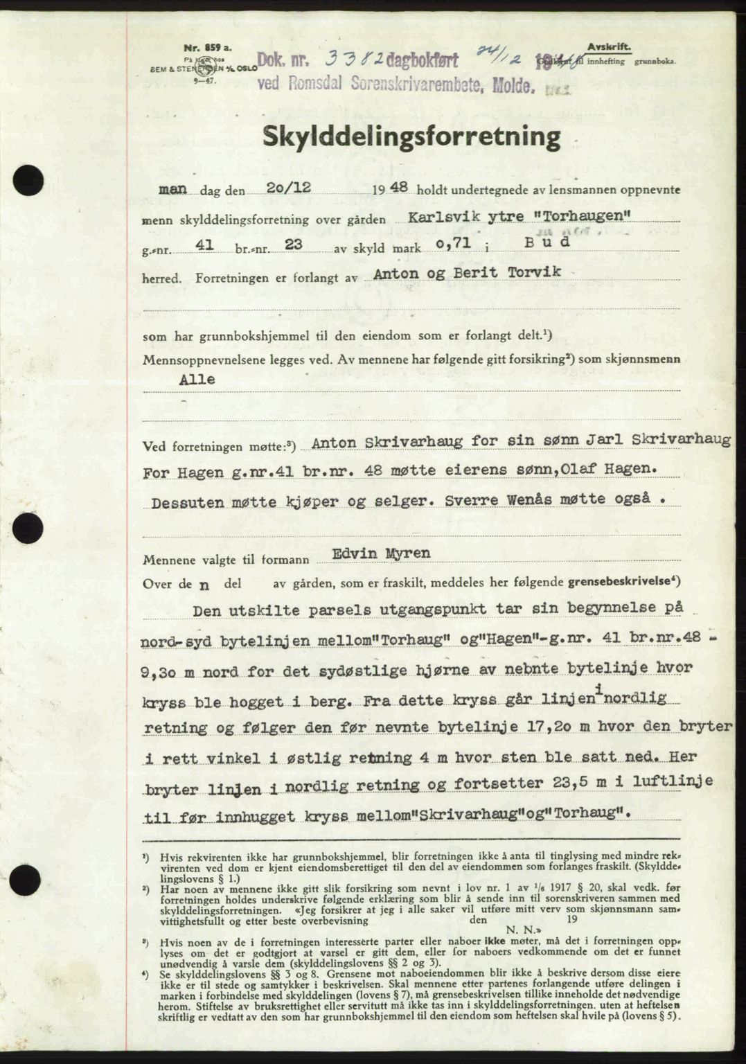 Romsdal sorenskriveri, AV/SAT-A-4149/1/2/2C: Mortgage book no. A28, 1948-1949, Diary no: : 3382/1948