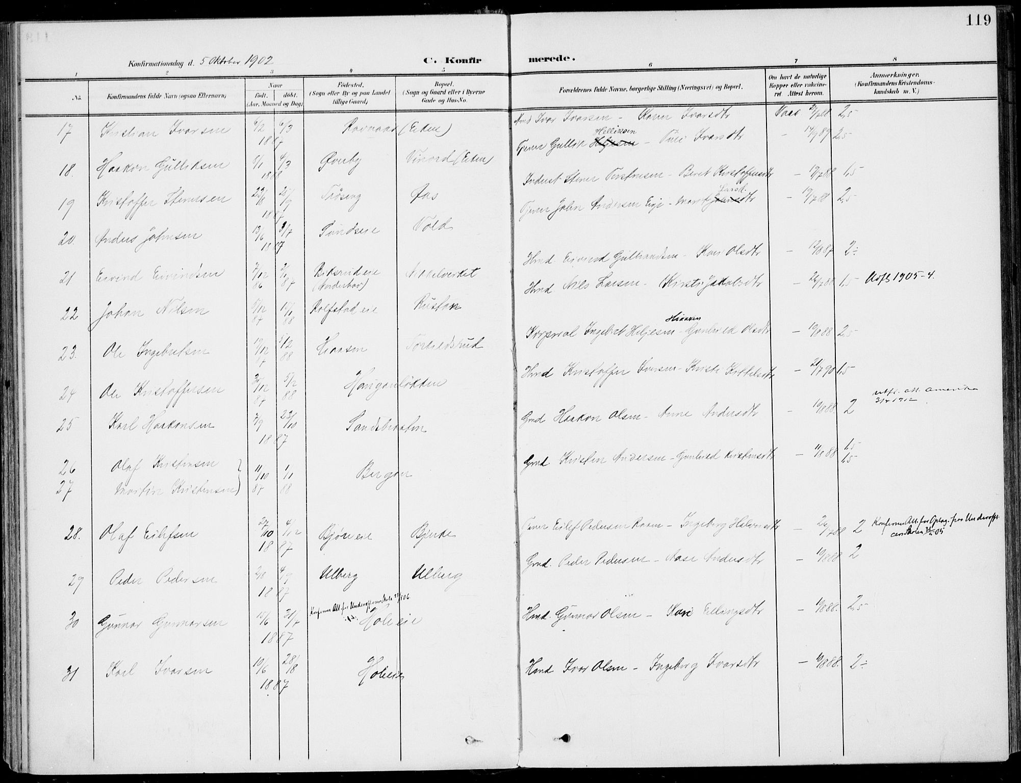 Sigdal kirkebøker, AV/SAKO-A-245/F/Fb/L0002: Parish register (official) no. II 2, 1901-1914, p. 119