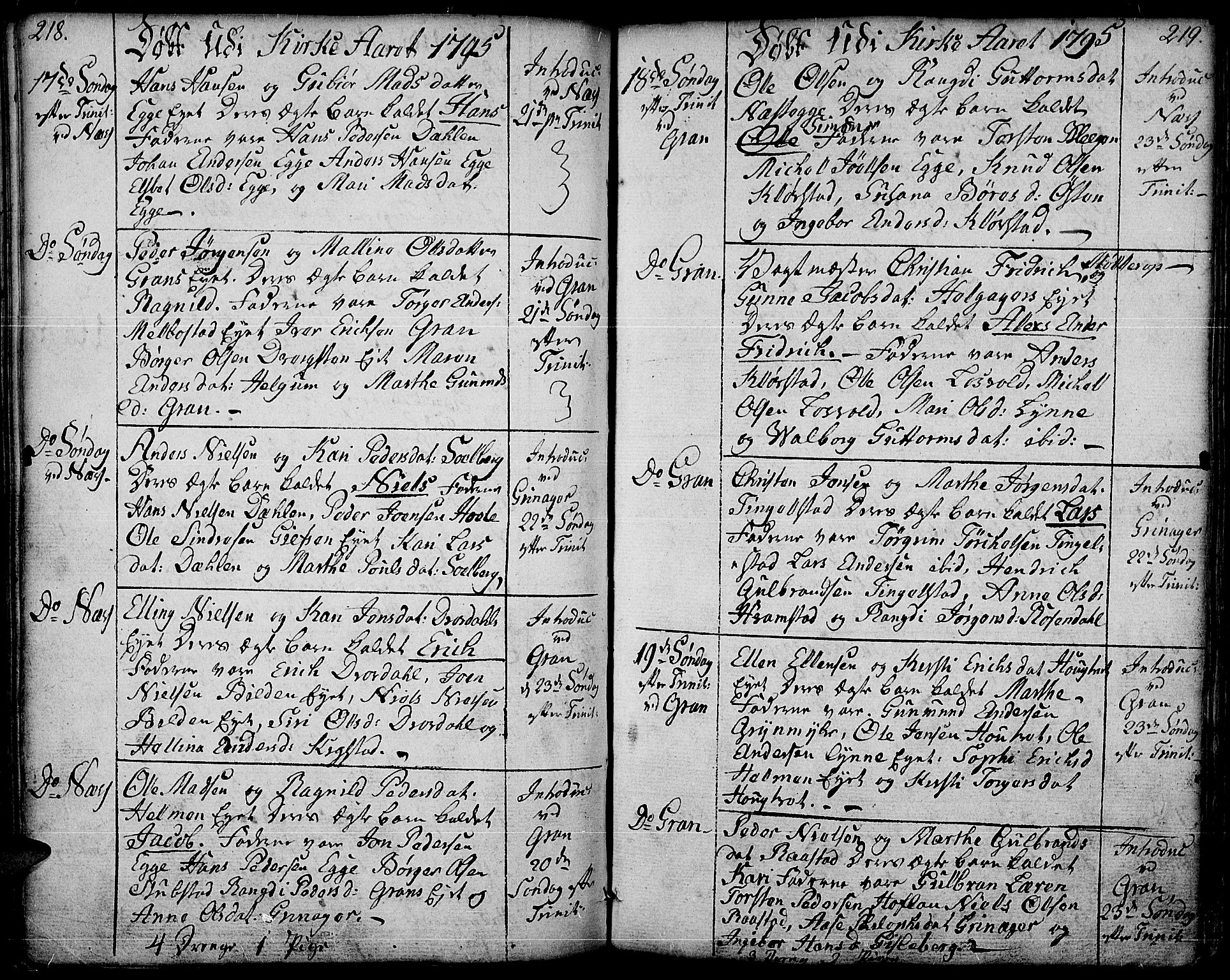 Gran prestekontor, AV/SAH-PREST-112/H/Ha/Haa/L0006: Parish register (official) no. 6, 1787-1824, p. 218-219