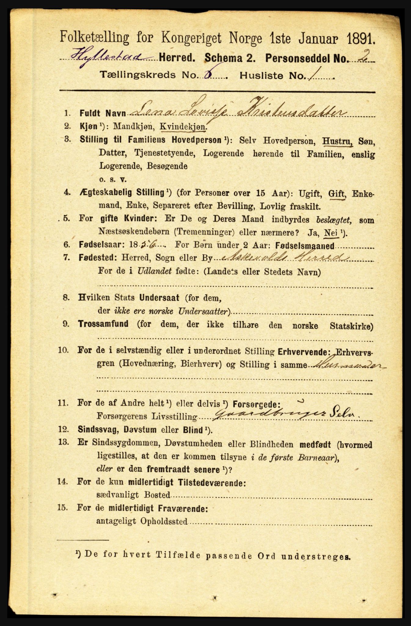 RA, 1891 census for 1413 Hyllestad, 1891, p. 1011