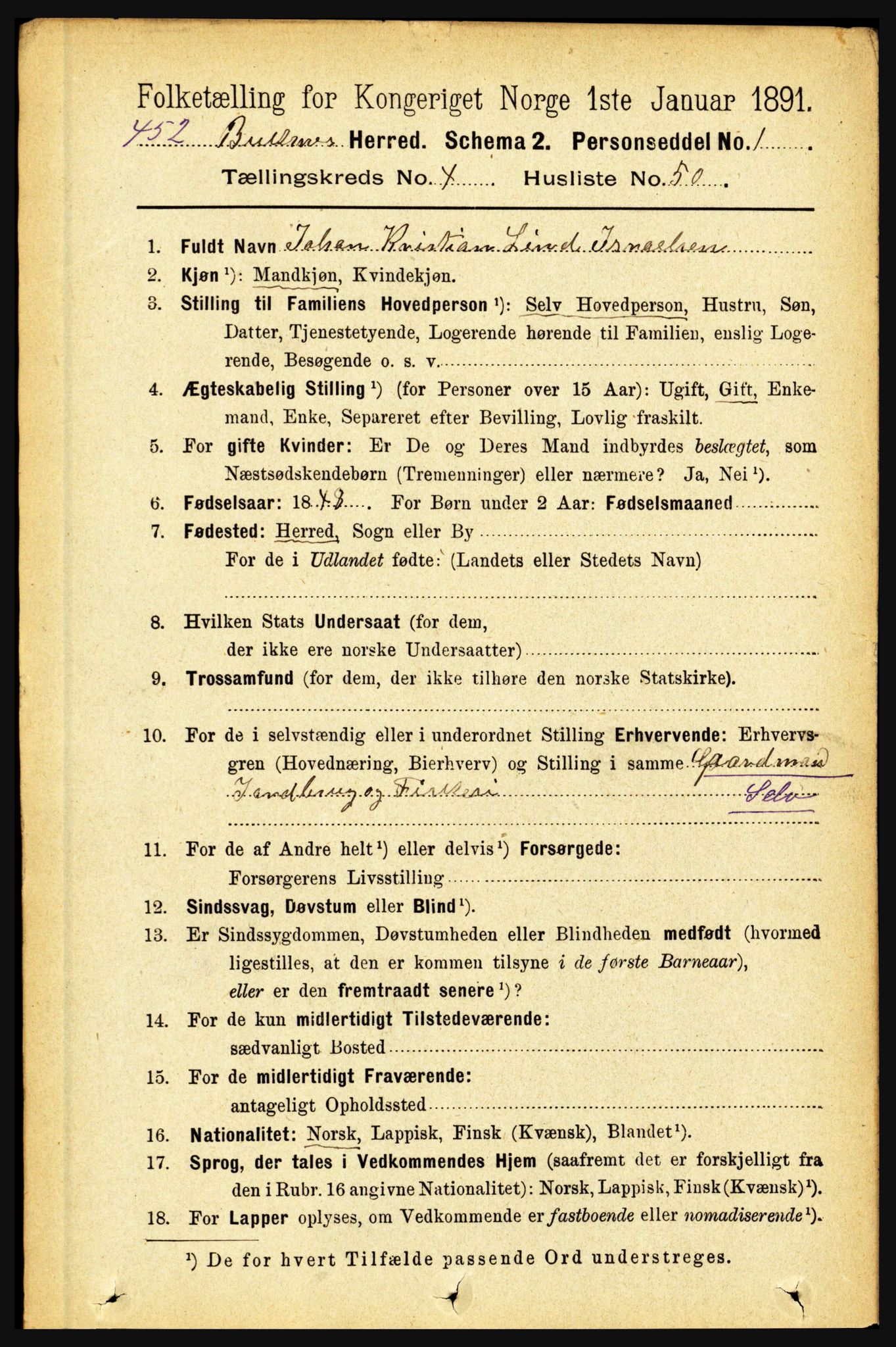 RA, 1891 census for 1860 Buksnes, 1891, p. 3345