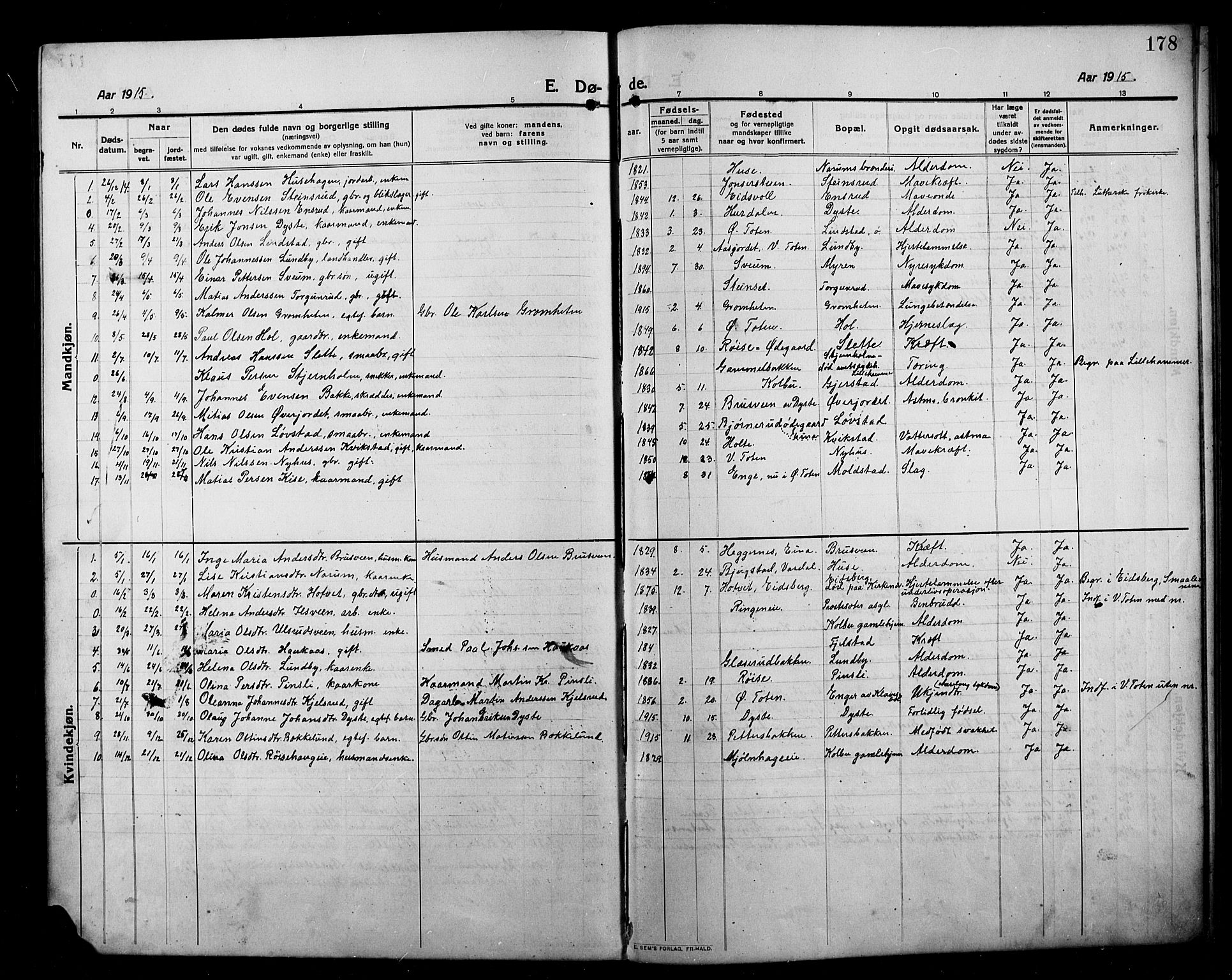 Kolbu prestekontor, AV/SAH-PREST-110/H/Ha/Hab/L0001: Parish register (copy) no. 1, 1912-1925, p. 178