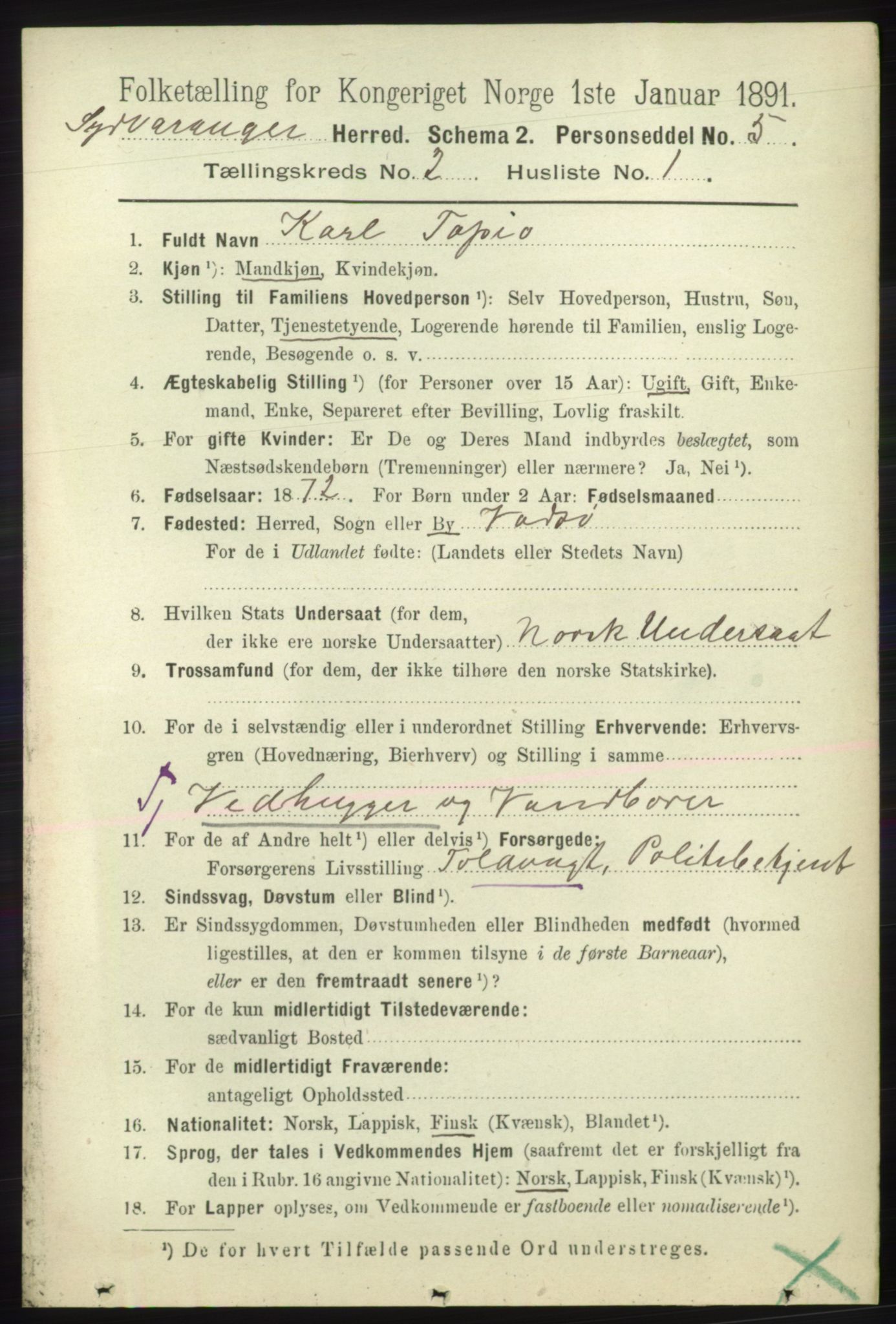 RA, 1891 census for 2030 Sør-Varanger, 1891, p. 405