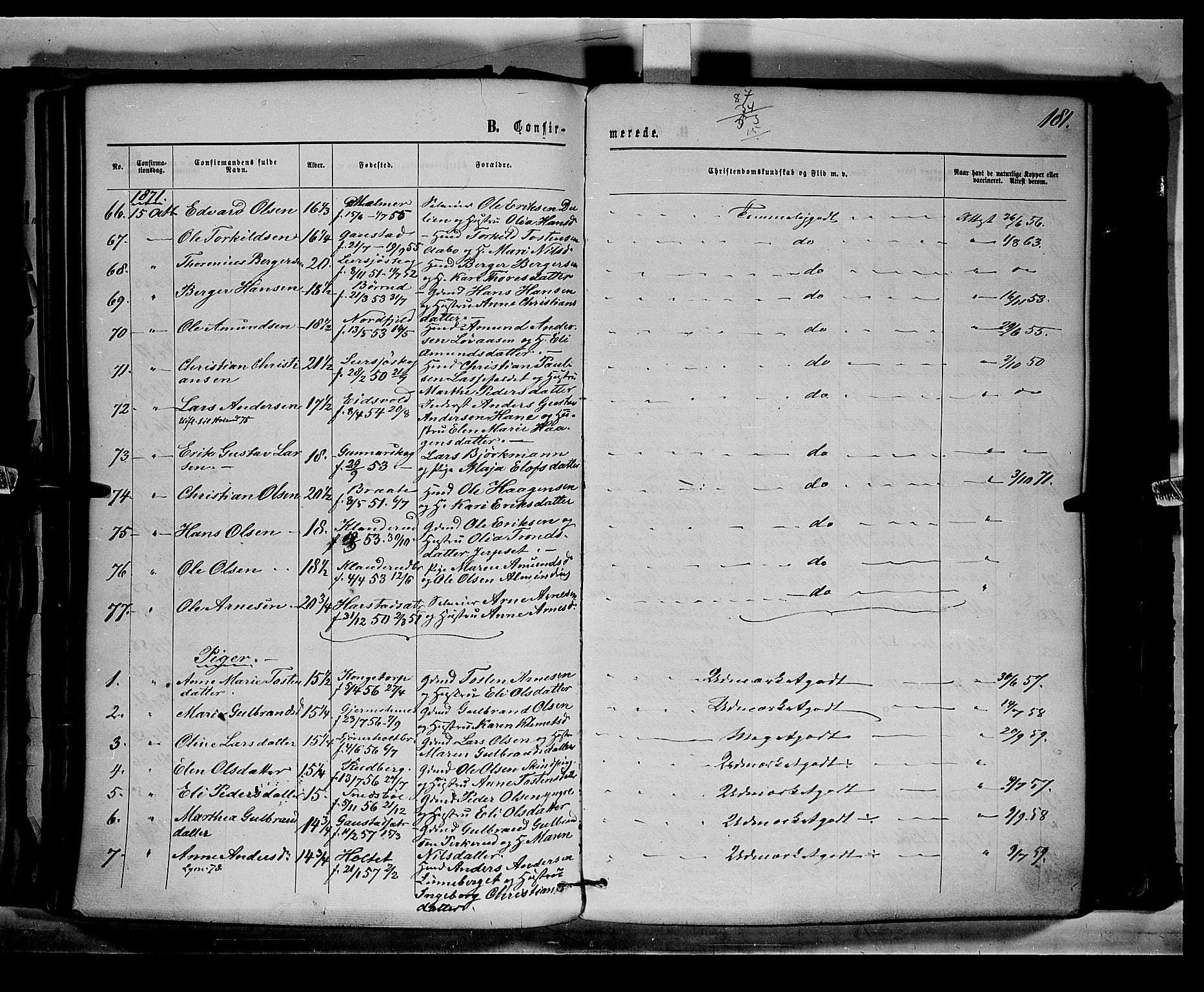 Eidskog prestekontor, AV/SAH-PREST-026/H/Ha/Haa/L0002: Parish register (official) no. 2, 1867-1878, p. 181