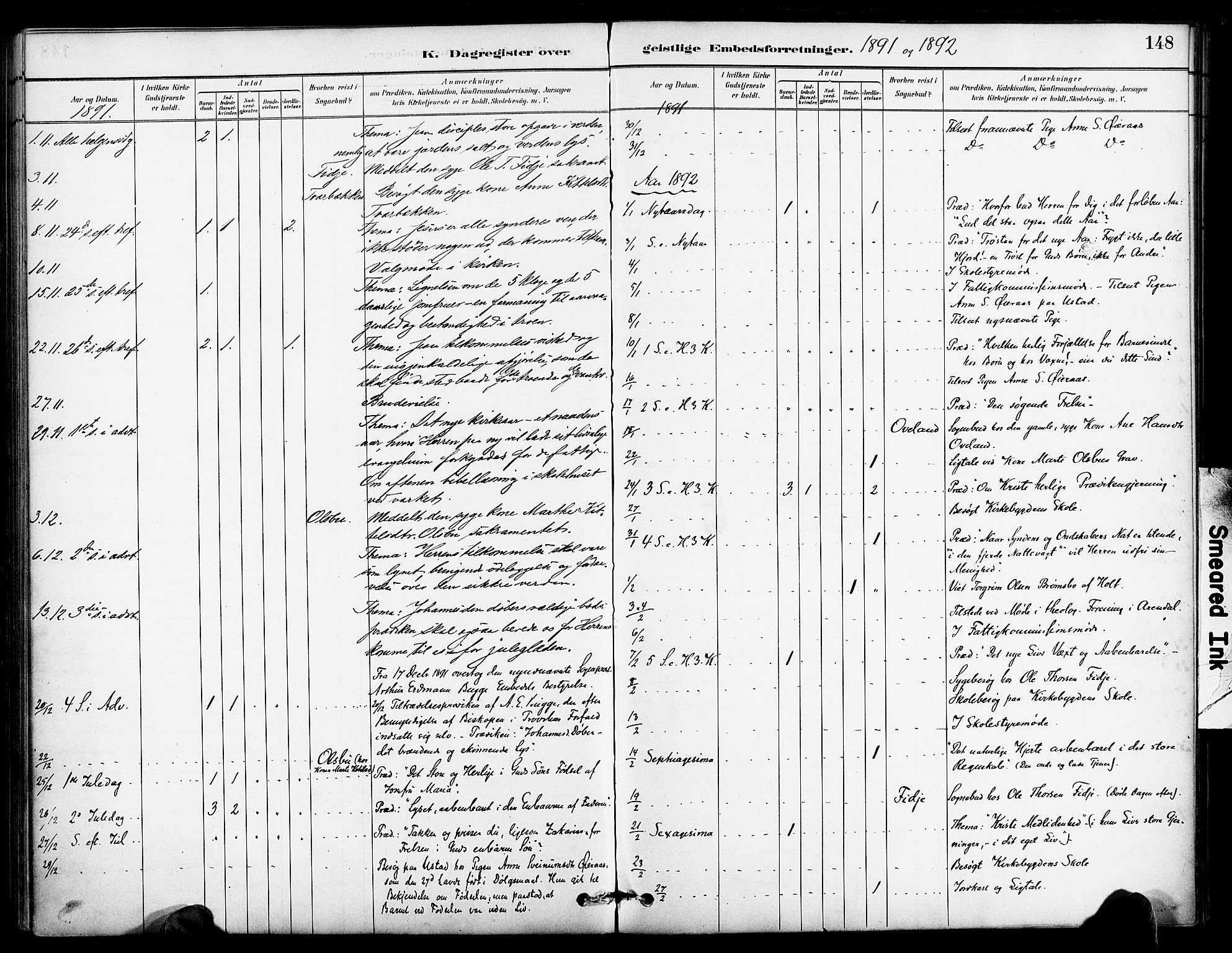 Froland sokneprestkontor, SAK/1111-0013/F/Fa/L0004: Parish register (official) no. A 4, 1882-1906, p. 148