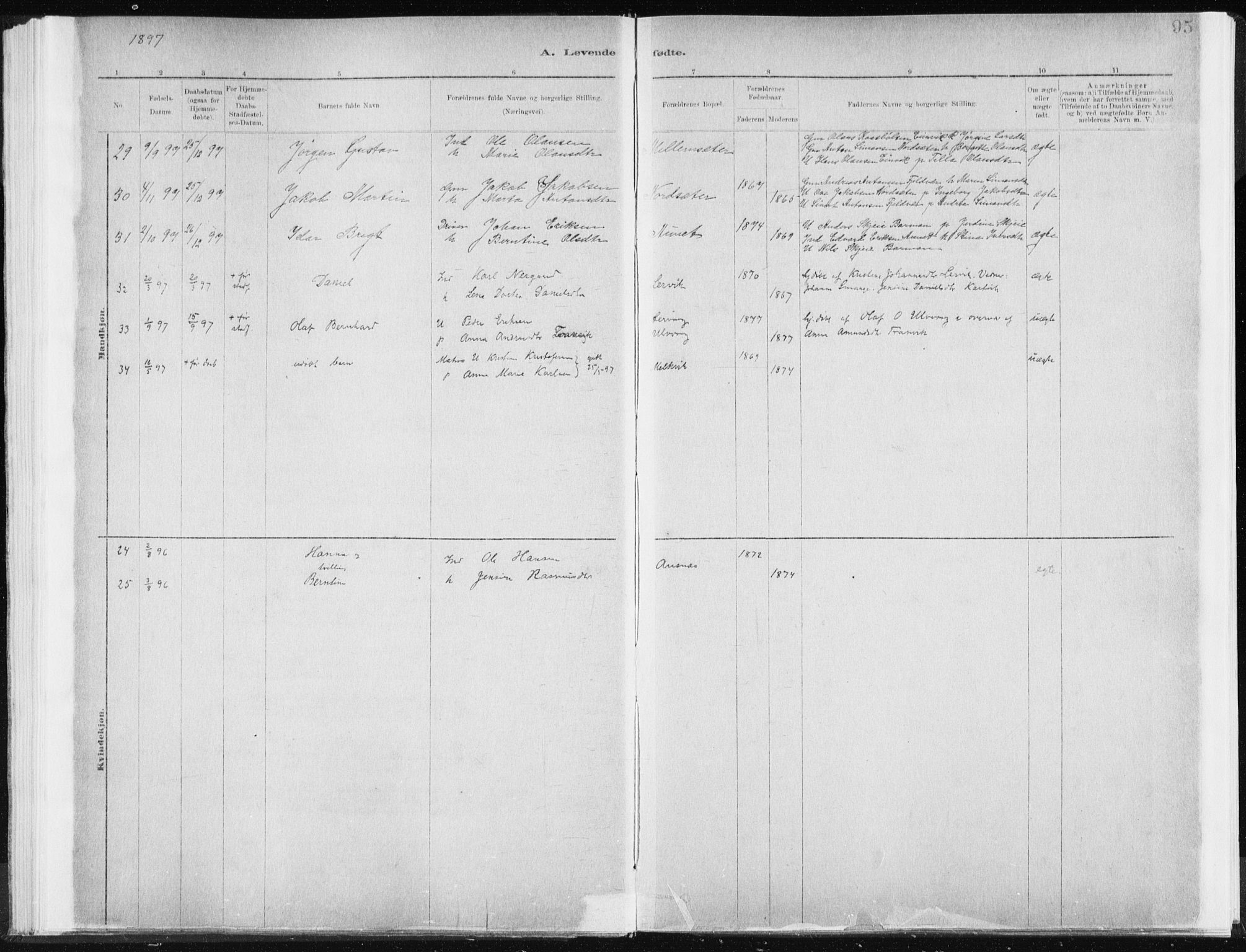 Ministerialprotokoller, klokkerbøker og fødselsregistre - Sør-Trøndelag, SAT/A-1456/637/L0558: Parish register (official) no. 637A01, 1882-1899, p. 95