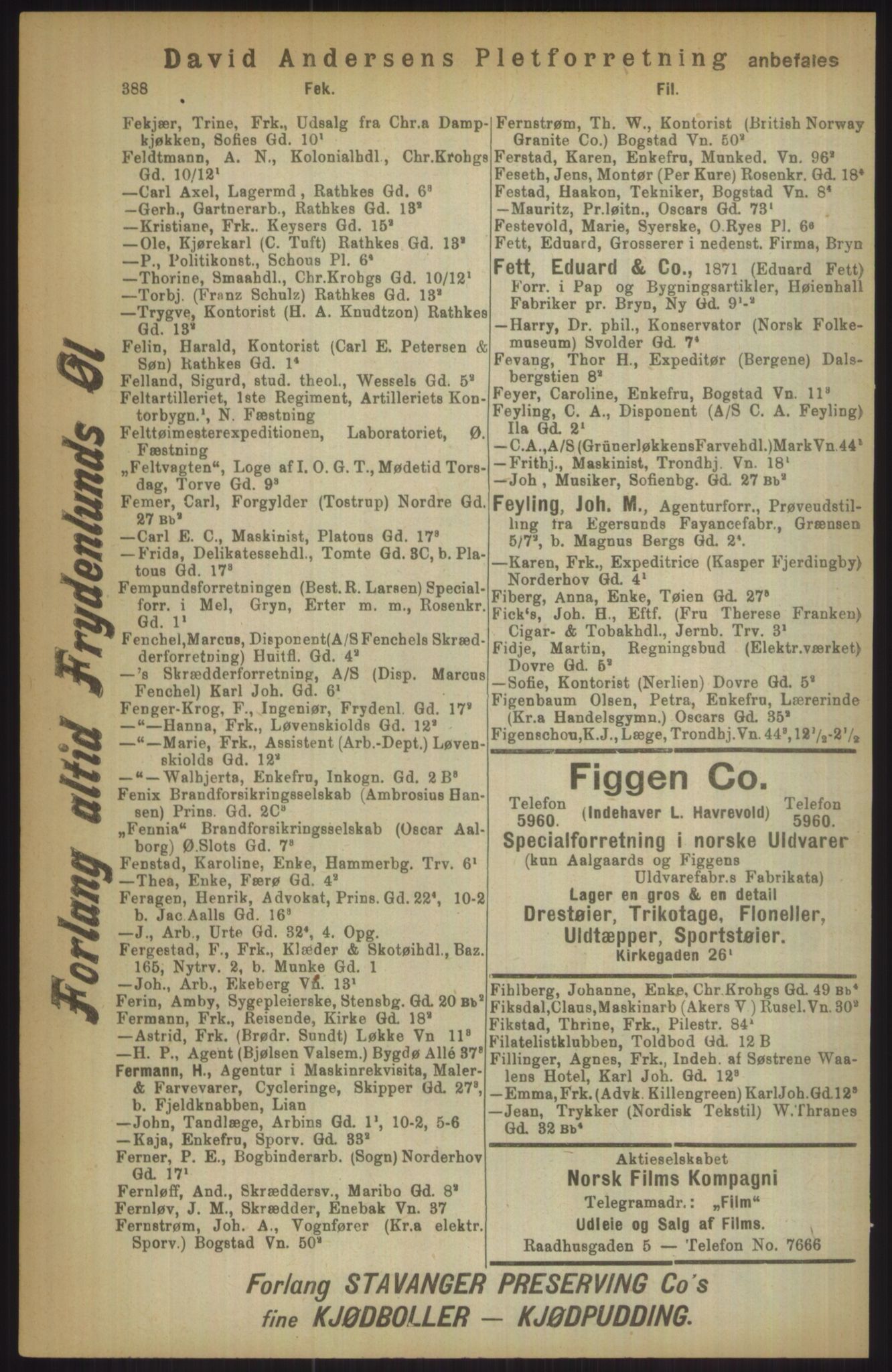 Kristiania/Oslo adressebok, PUBL/-, 1911, p. 388