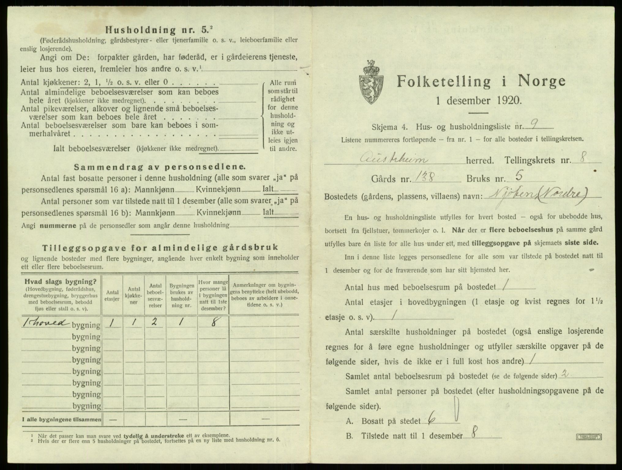 SAB, 1920 census for Austrheim, 1920, p. 400