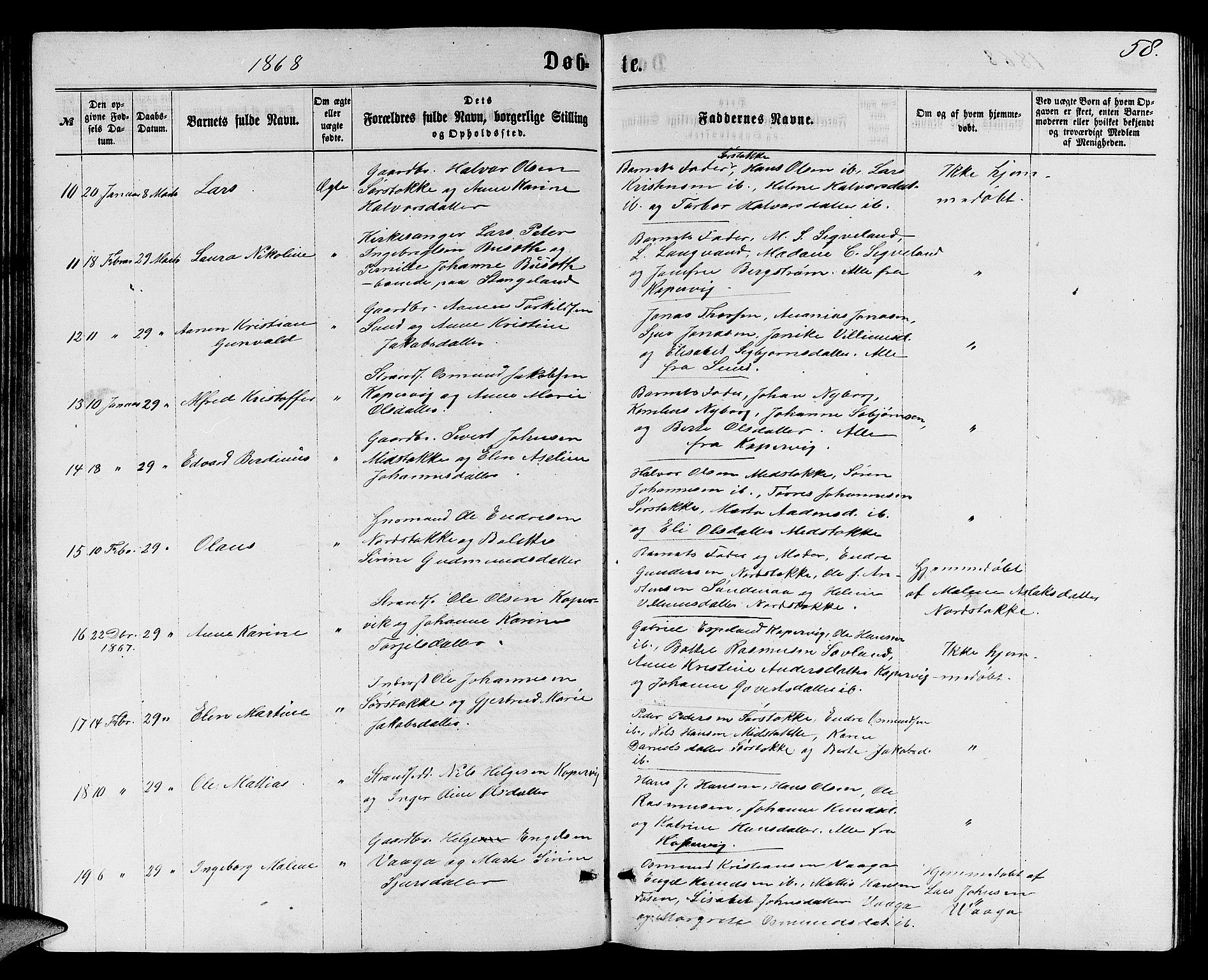 Avaldsnes sokneprestkontor, AV/SAST-A -101851/H/Ha/Hab/L0004: Parish register (copy) no. B 4, 1861-1876, p. 58