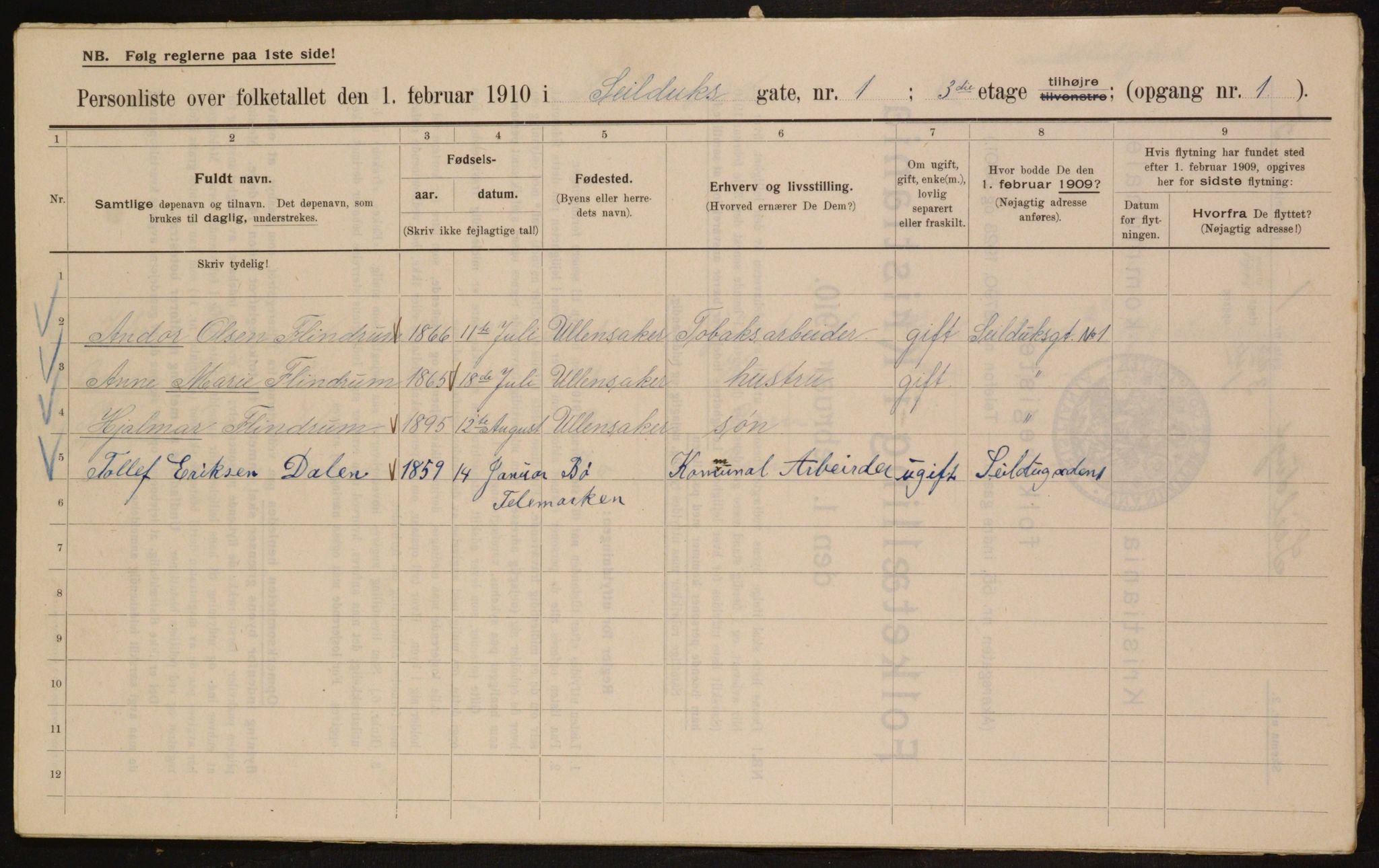 OBA, Municipal Census 1910 for Kristiania, 1910, p. 89617