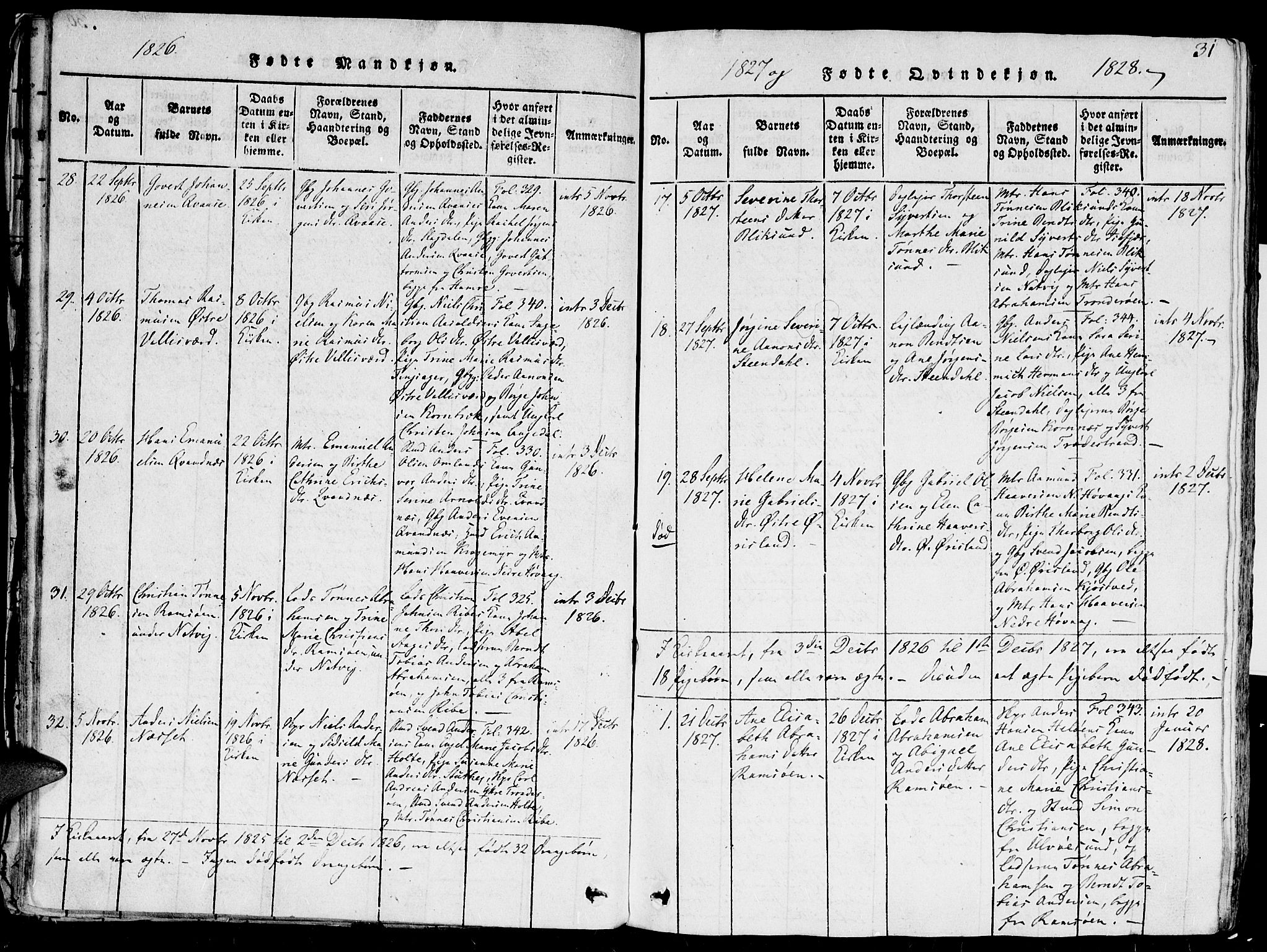 Høvåg sokneprestkontor, SAK/1111-0025/F/Fa/L0001: Parish register (official) no. A 1, 1816-1843, p. 31