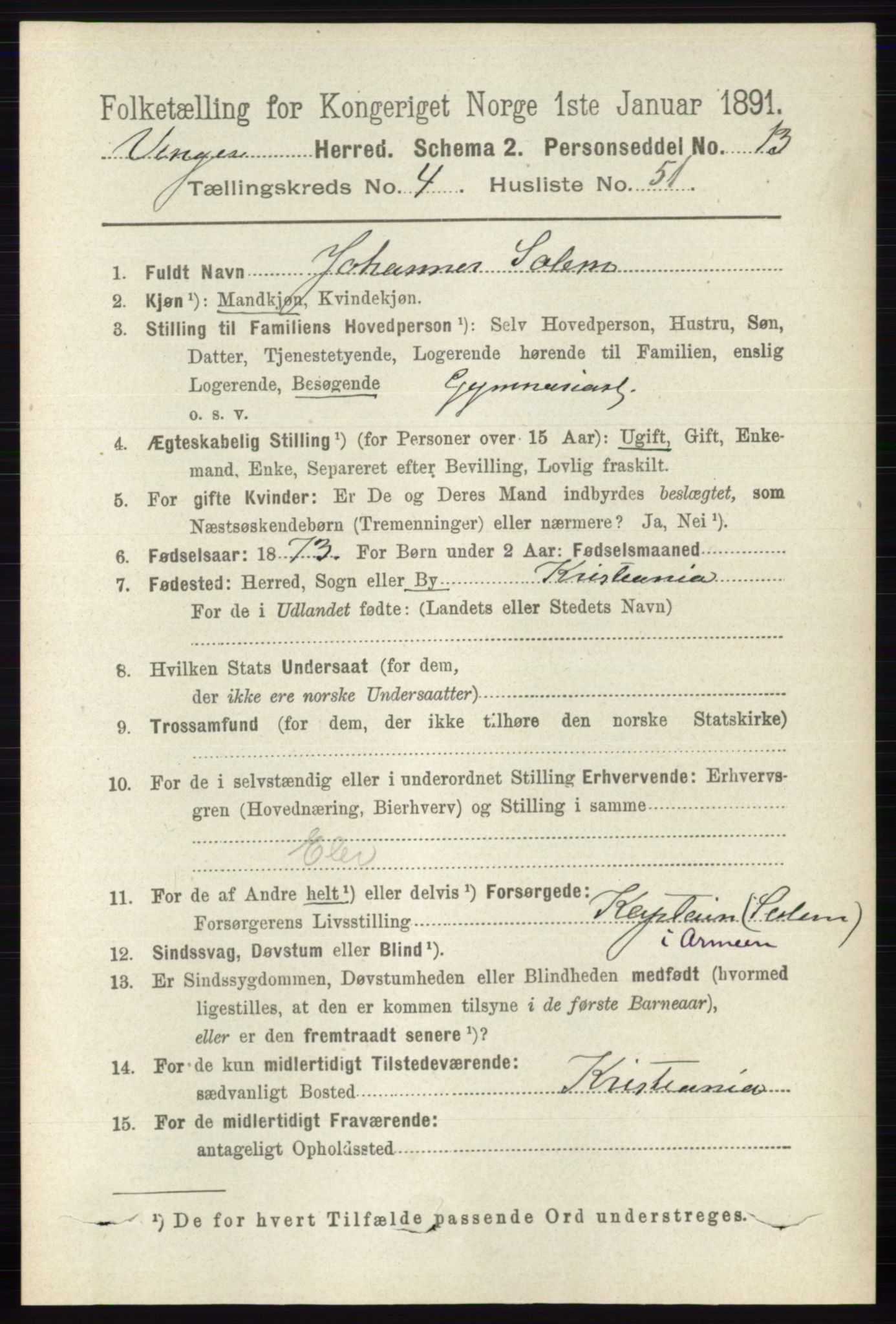 RA, 1891 census for 0421 Vinger, 1891, p. 1933